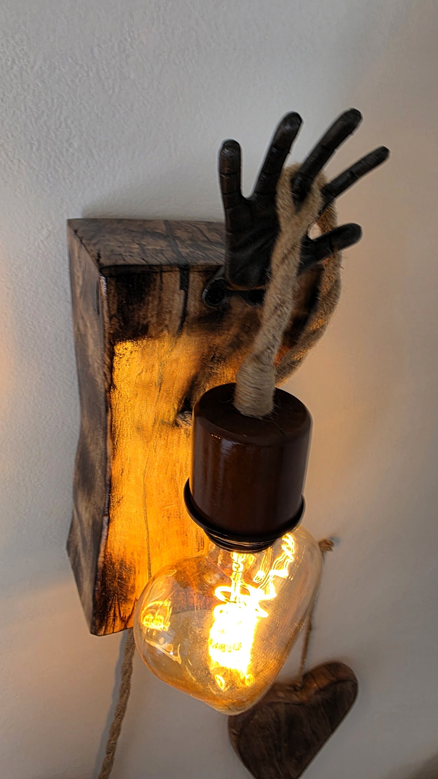 Handcrafted Rustic Wall Sconce Set of 2 | Apple Wood & Heart Edison Bulbs