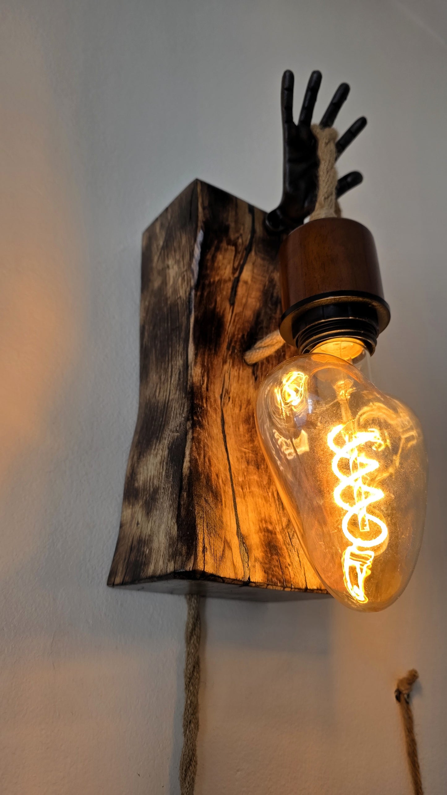 Handcrafted Rustic Wall Sconce Set of 2 | Apple Wood & Heart Edison Bulbs