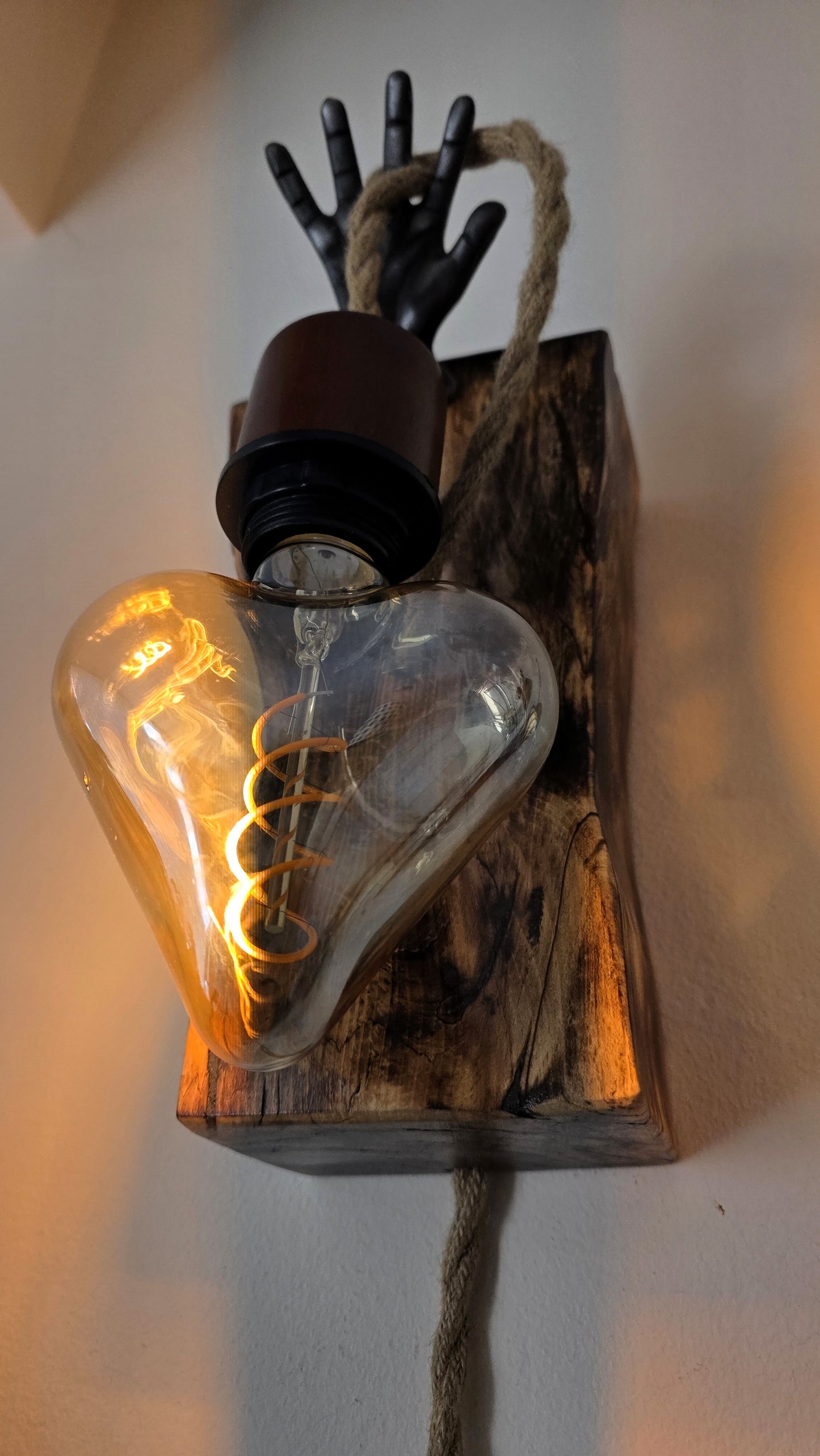 Handcrafted Rustic Wall Sconce Set of 2 | Apple Wood & Heart Edison Bulbs
