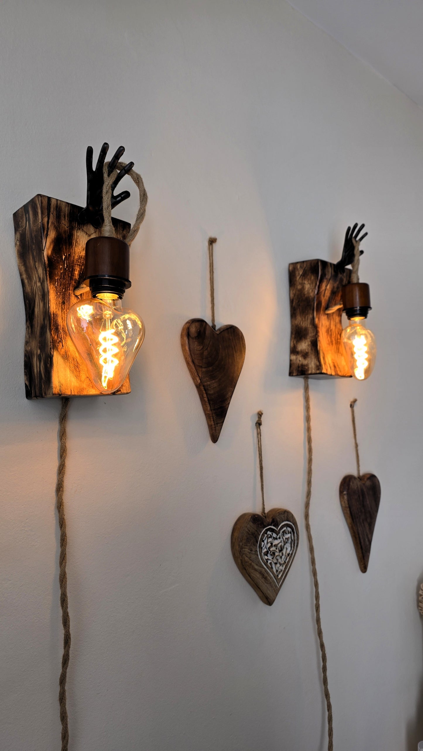 Handcrafted Rustic Wall Sconce Set of 2 | Apple Wood & Heart Edison Bulbs