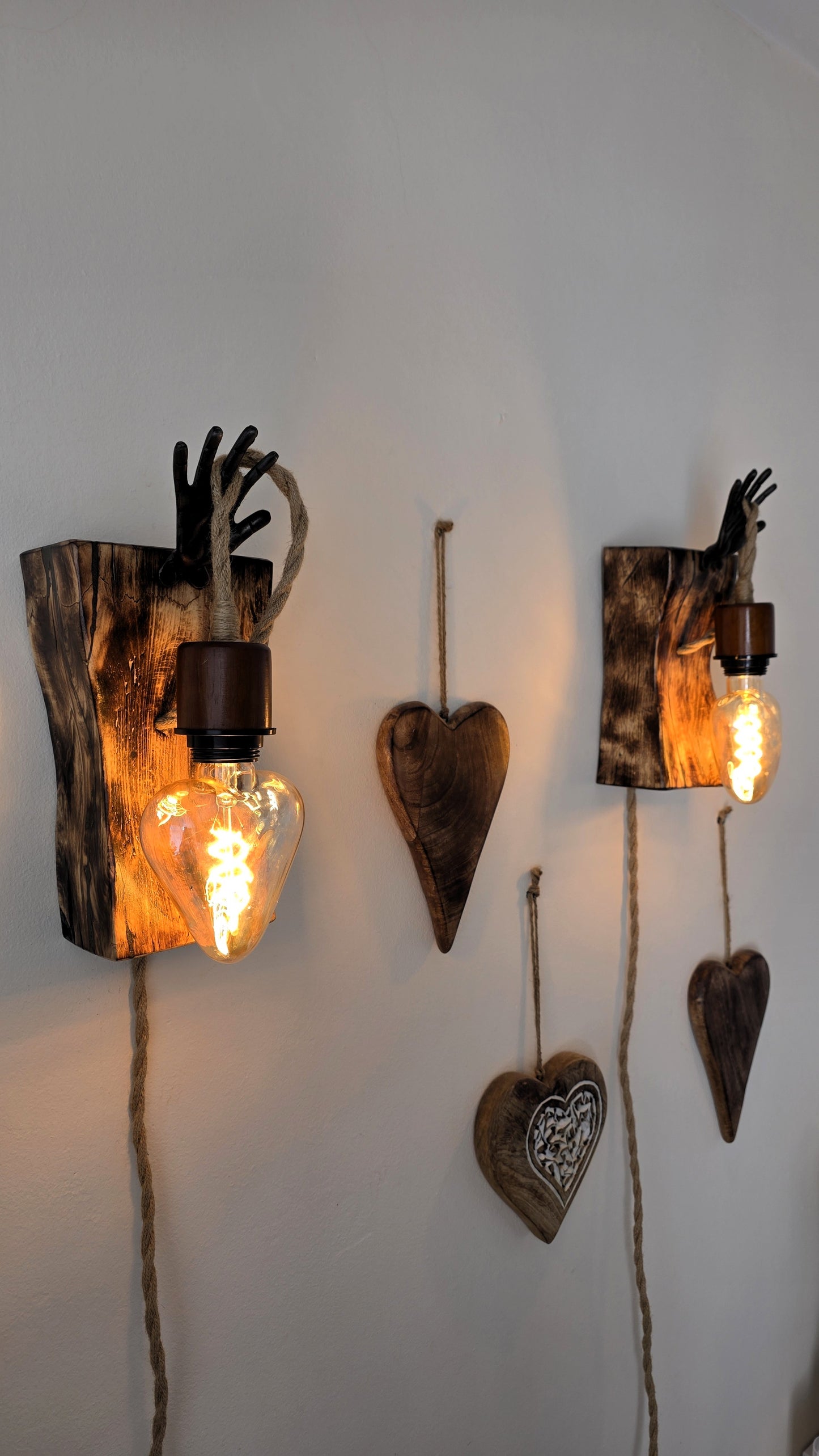 Handcrafted Rustic Wall Sconce Set of 2 | Apple Wood & Heart Edison Bulbs