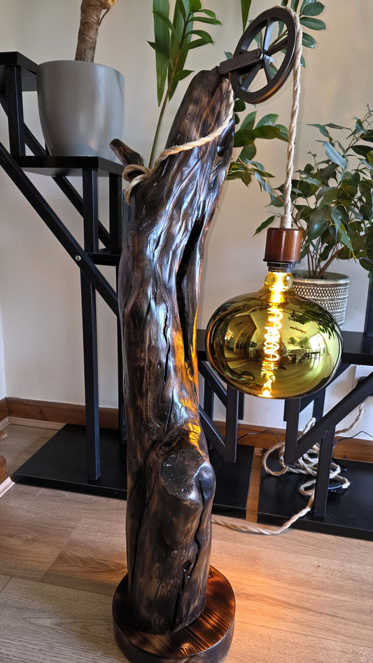 Rustic Pulley Floor Lamp – Golden Glow