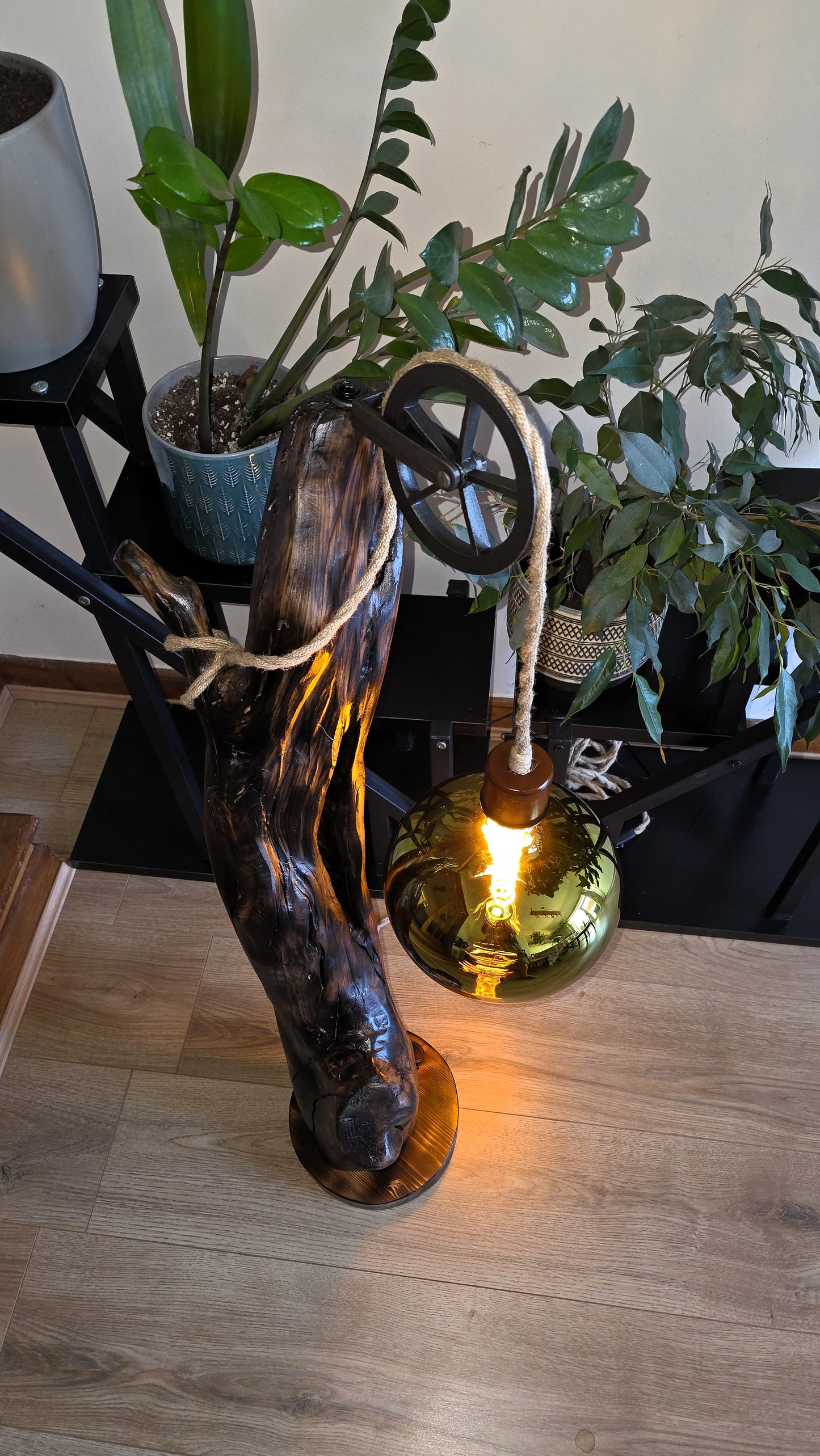 Rustic Pulley Floor Lamp – Golden Glow