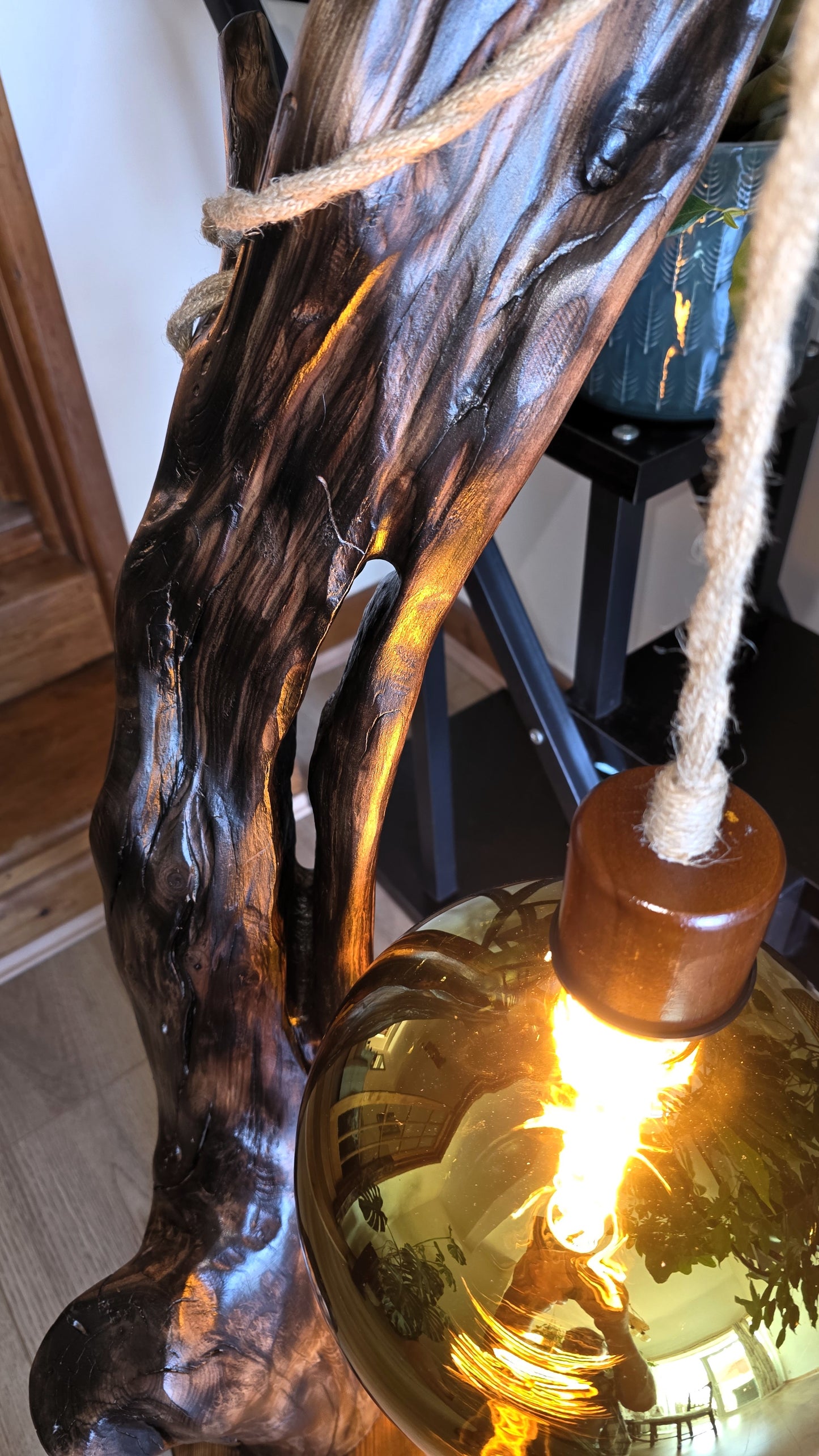 Rustic Pulley Floor Lamp – Golden Glow