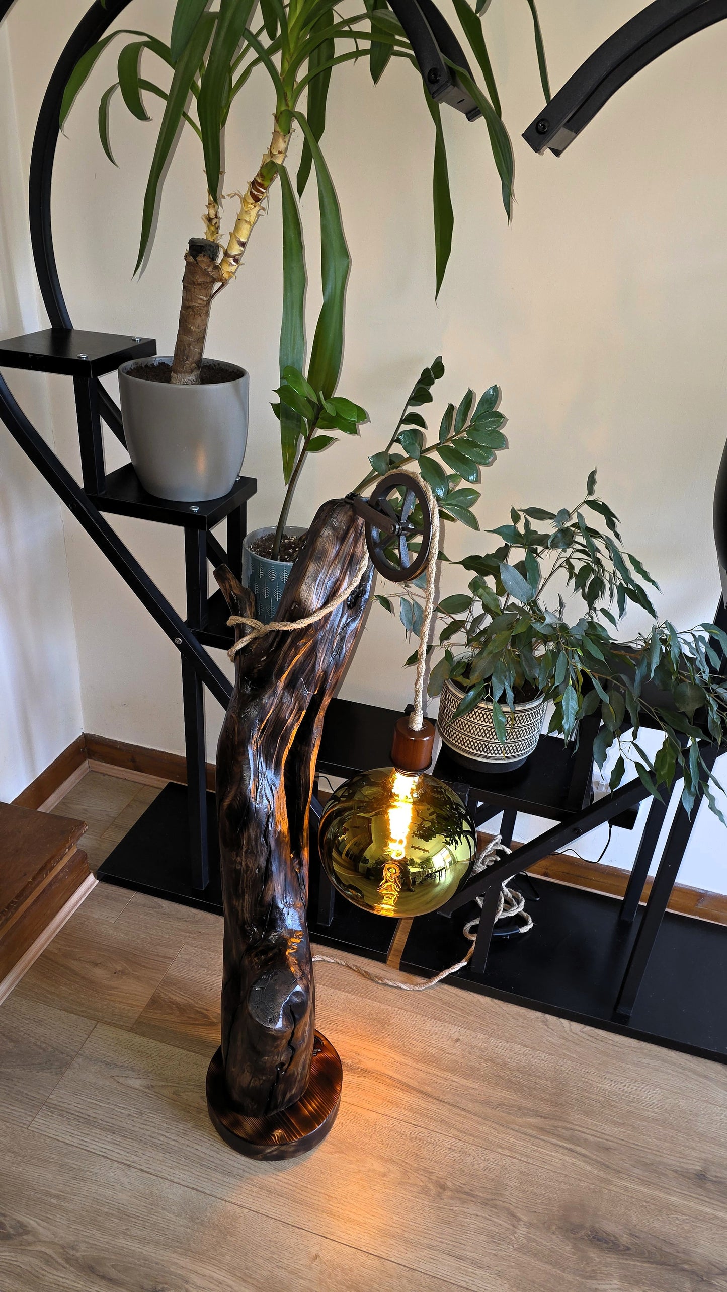 Rustic Pulley Floor Lamp – Golden Glow