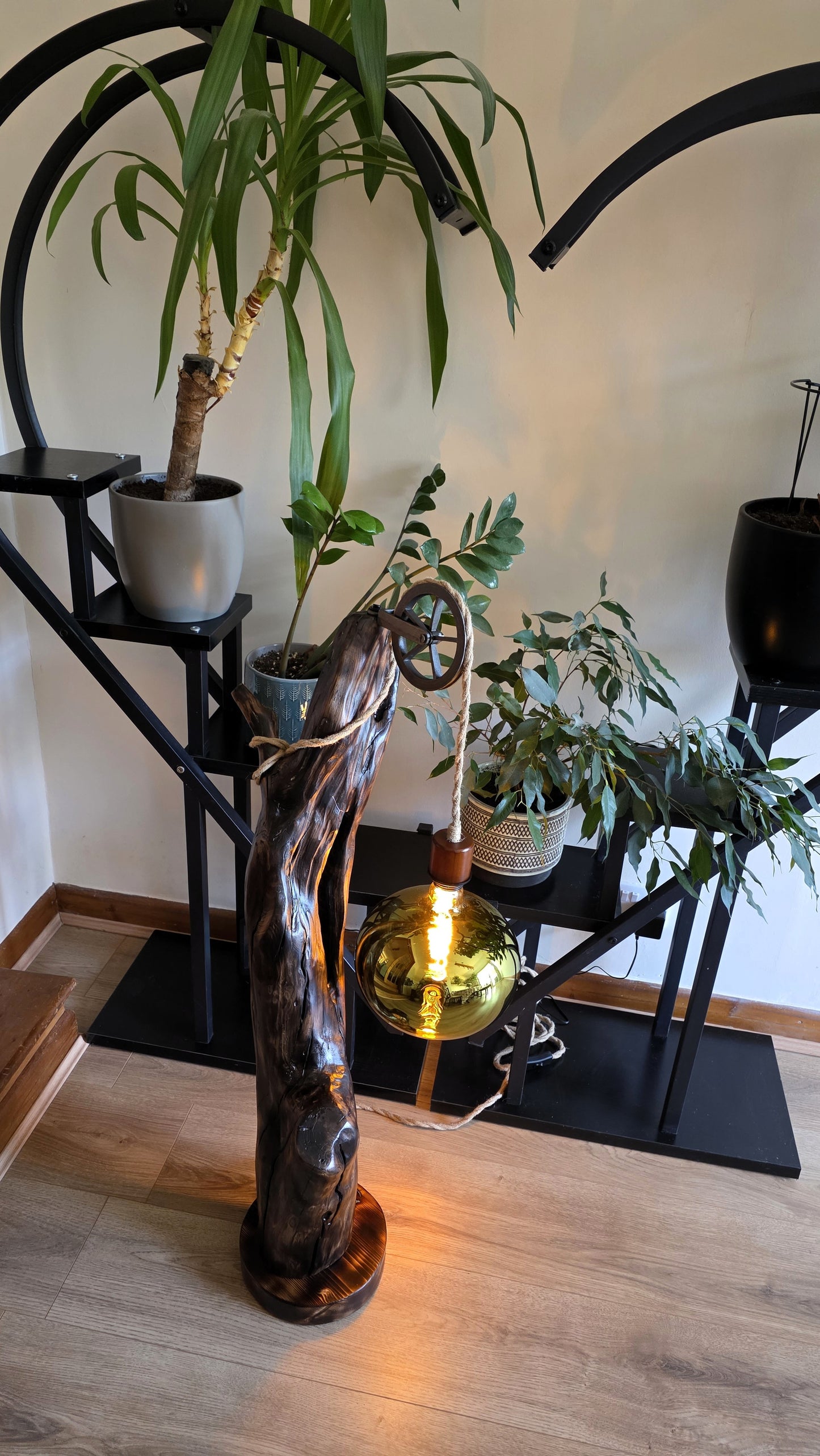 Rustic Pulley Floor Lamp – Golden Glow