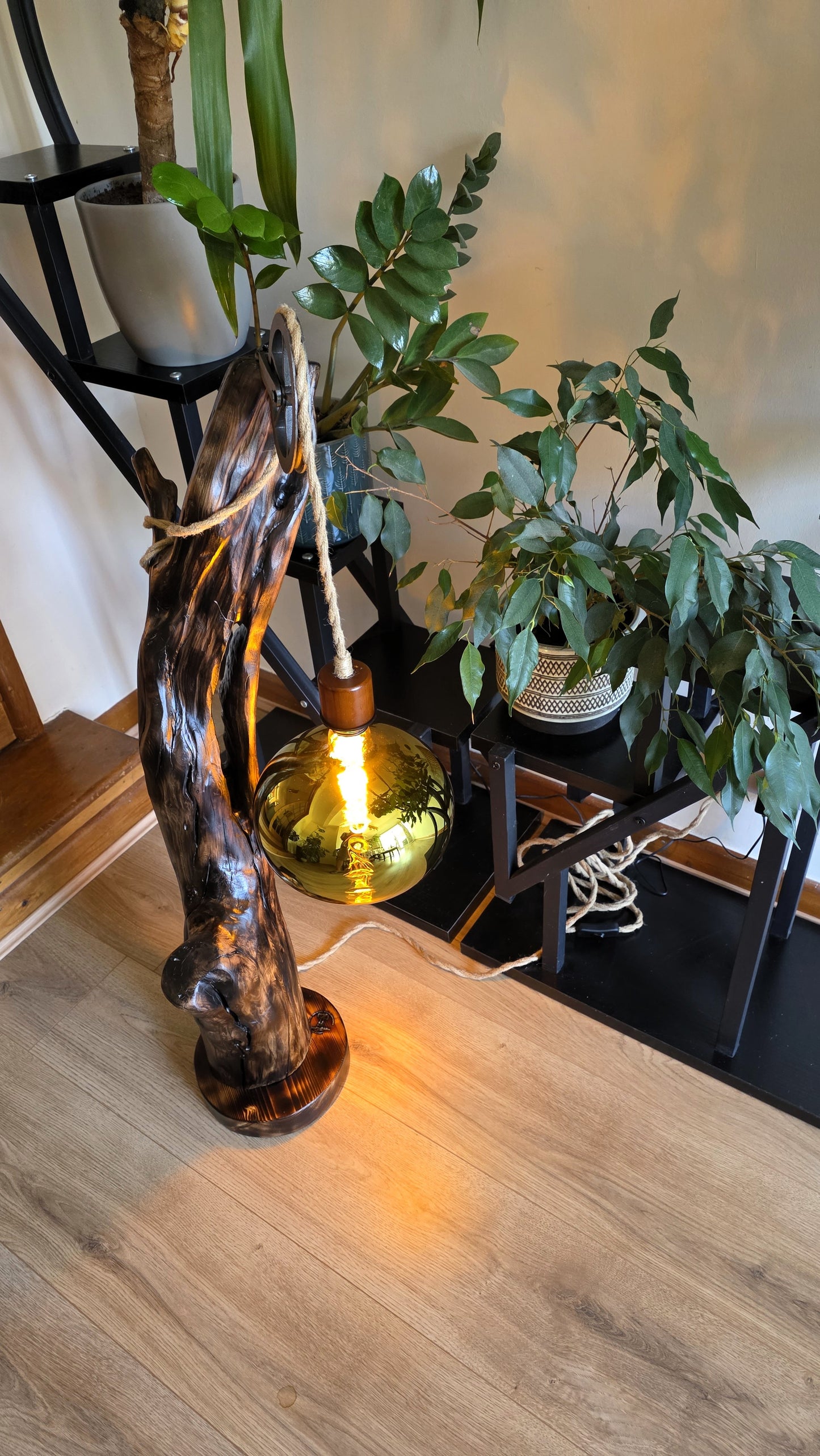 Rustic Pulley Floor Lamp – Golden Glow