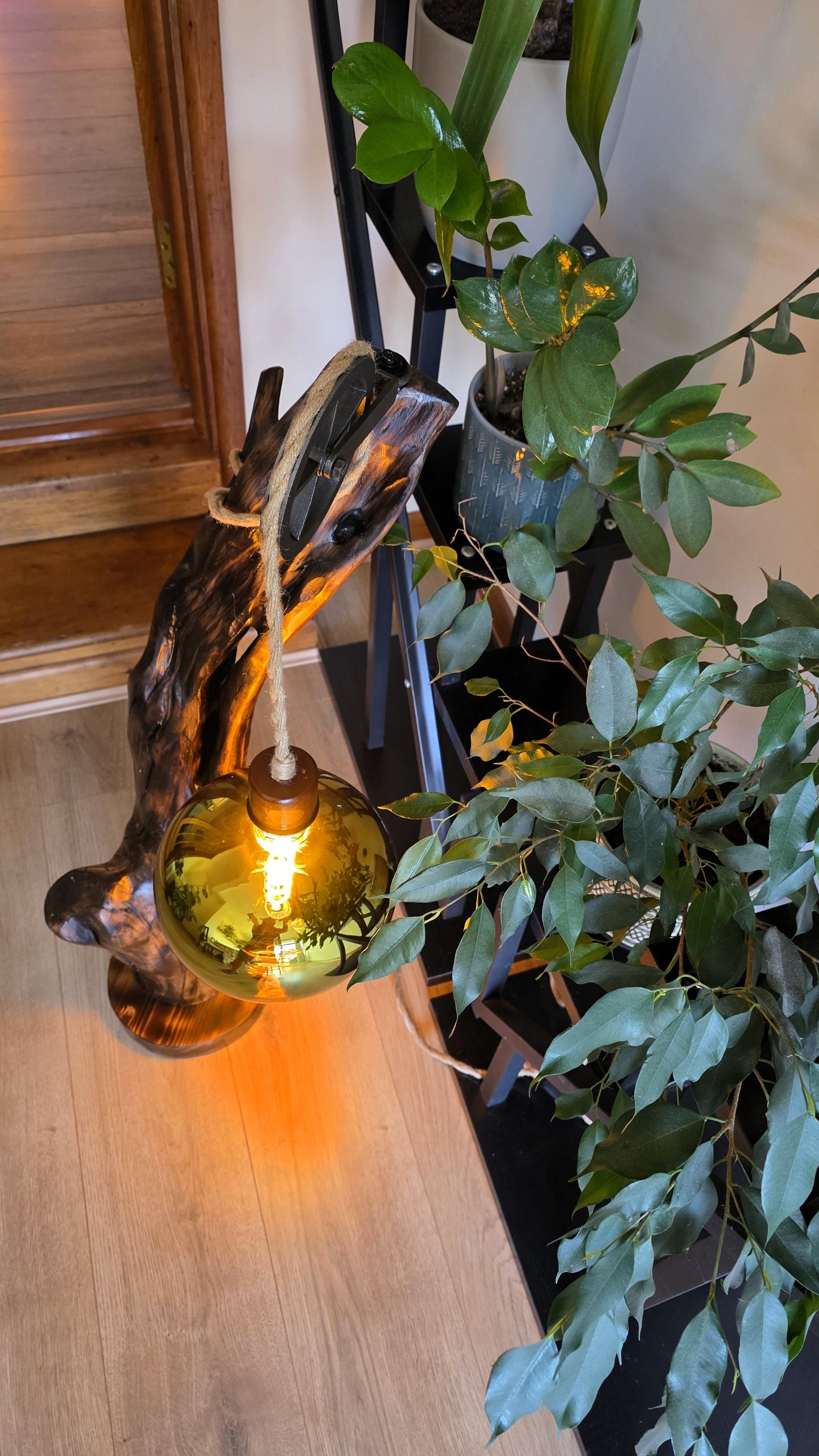 Rustic Pulley Floor Lamp – Golden Glow