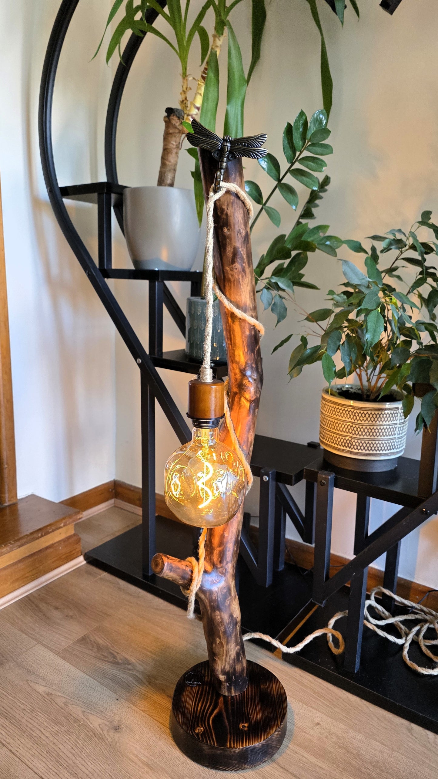 Dragonfly Glow – One-of-a-Kind Rustic Floor Lamp ✨
