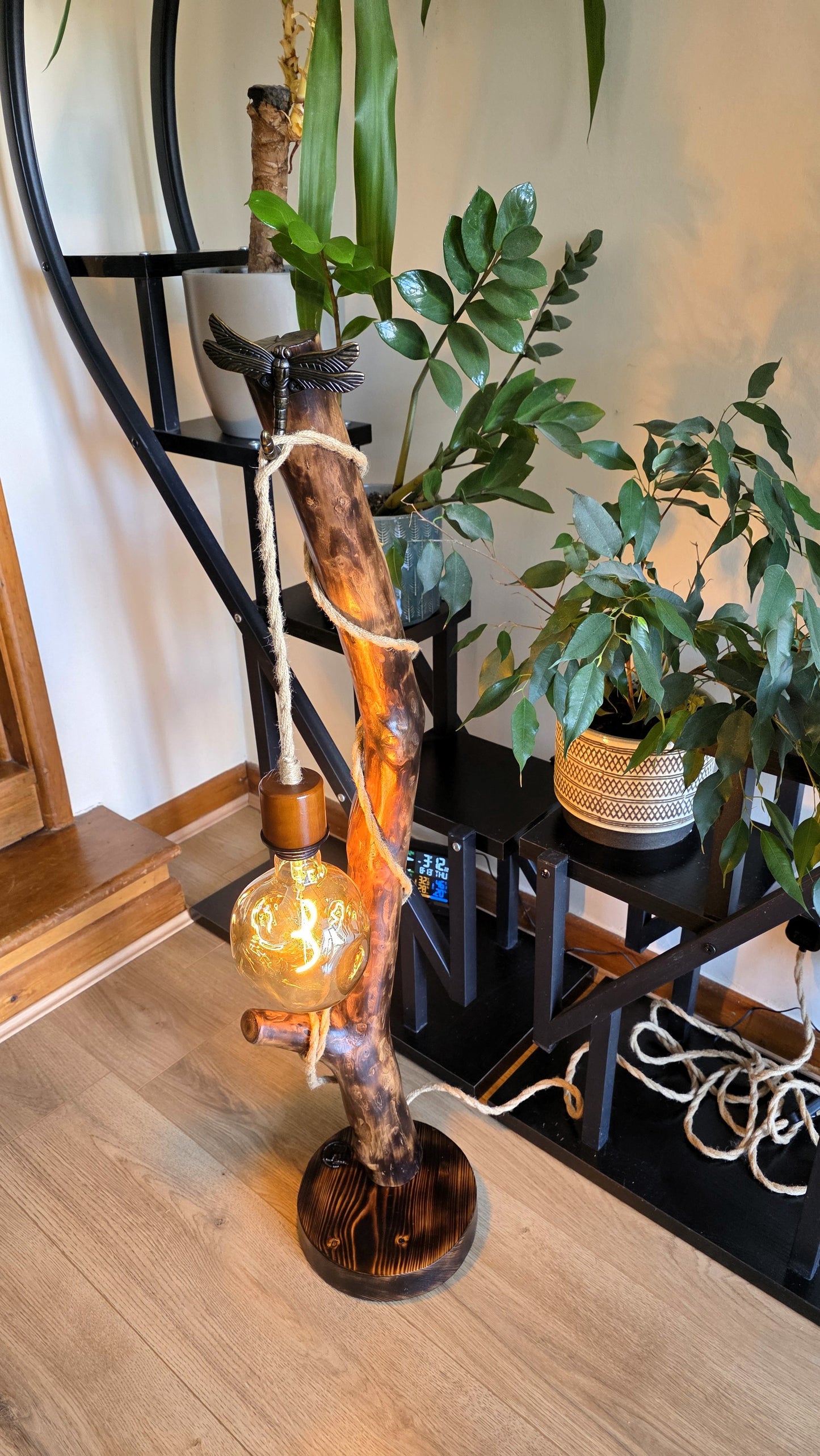 Dragonfly Glow – One-of-a-Kind Rustic Floor Lamp ✨