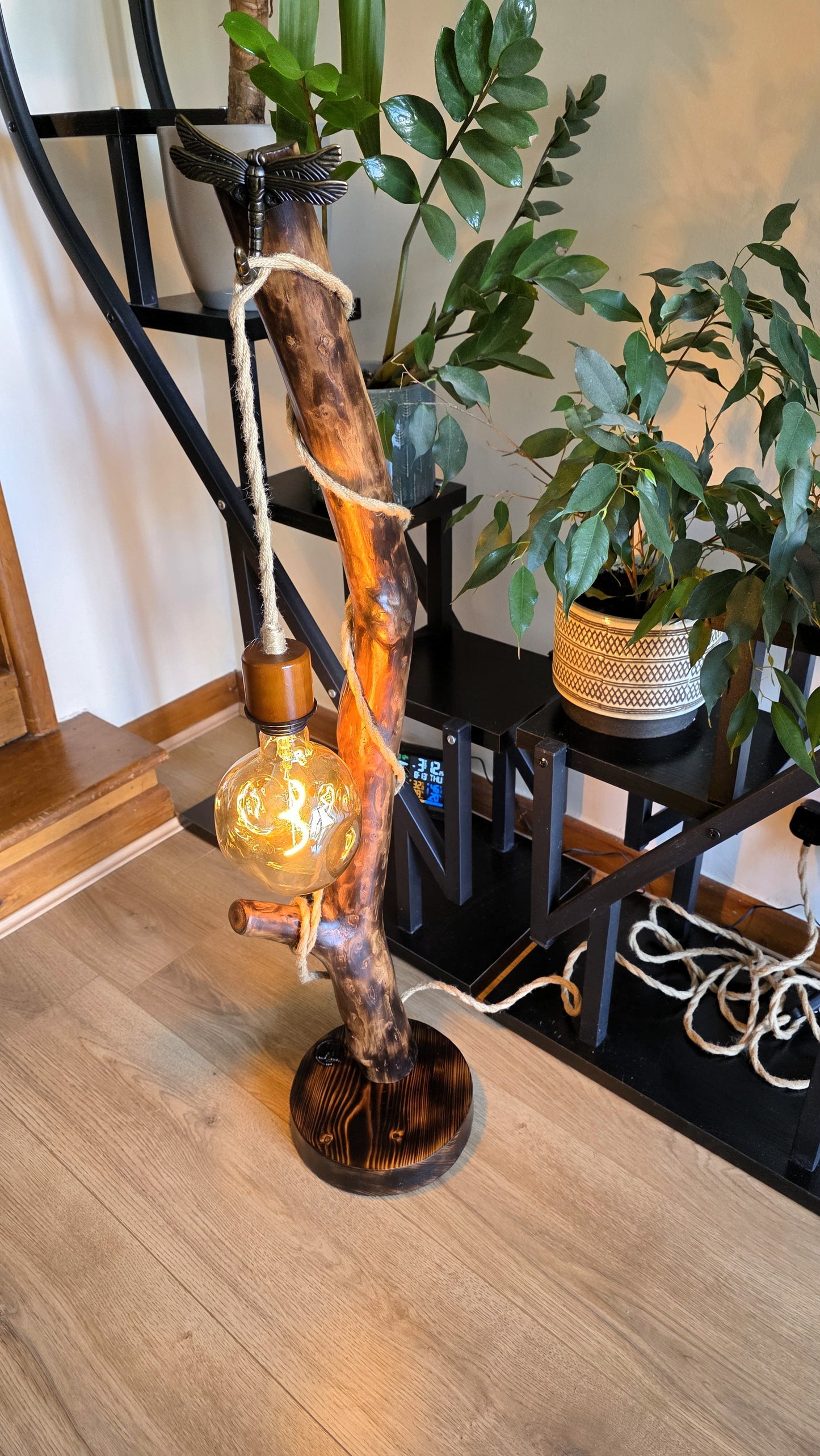 Dragonfly Glow – One-of-a-Kind Rustic Floor Lamp ✨