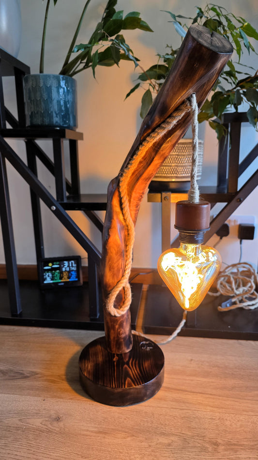 ✨ Rustic Heart Glow – Sculptural Wooden Lamp ❤️🪵
