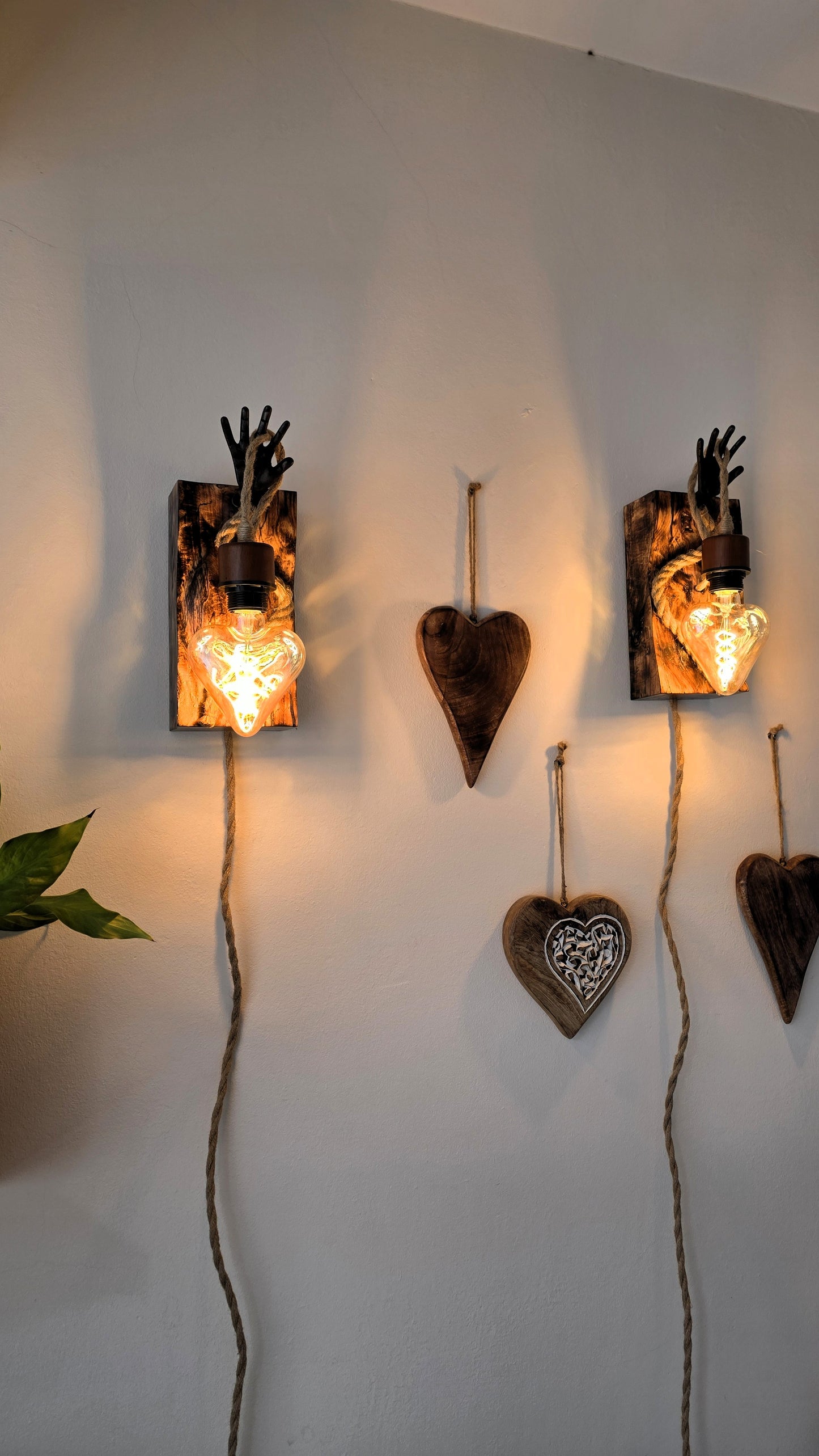 Handcrafted Beech Wood Heart Wall Sconces – Set of 2 🤎✨