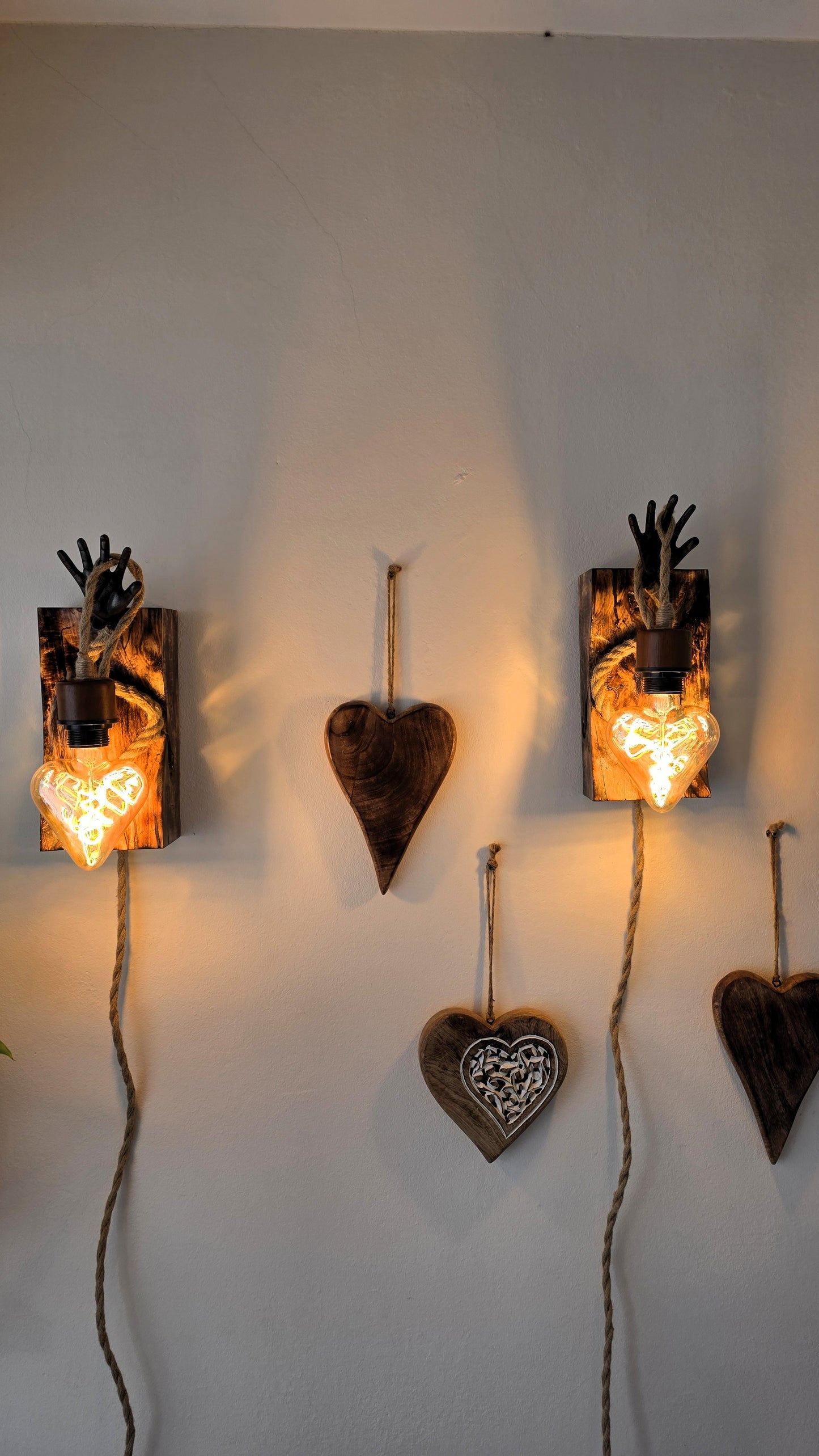 Handcrafted Beech Wood Heart Wall Sconces – Set of 2 🤎✨