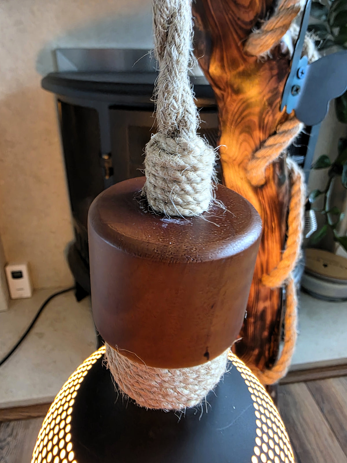 Handmade Apple Wood Floor Lamp with Two Metal Butterflies