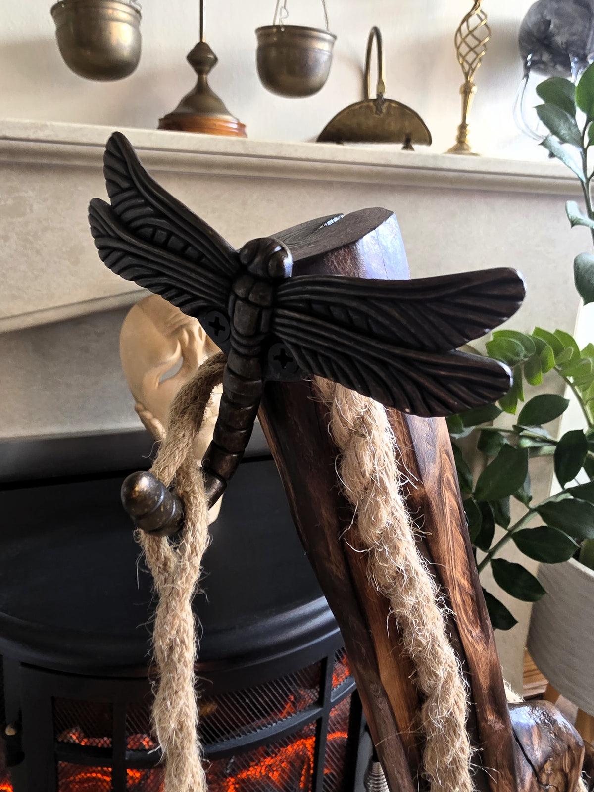 Handcrafted Apple Wood Floor Lamp – Dragonfly & 3D Firework Glow