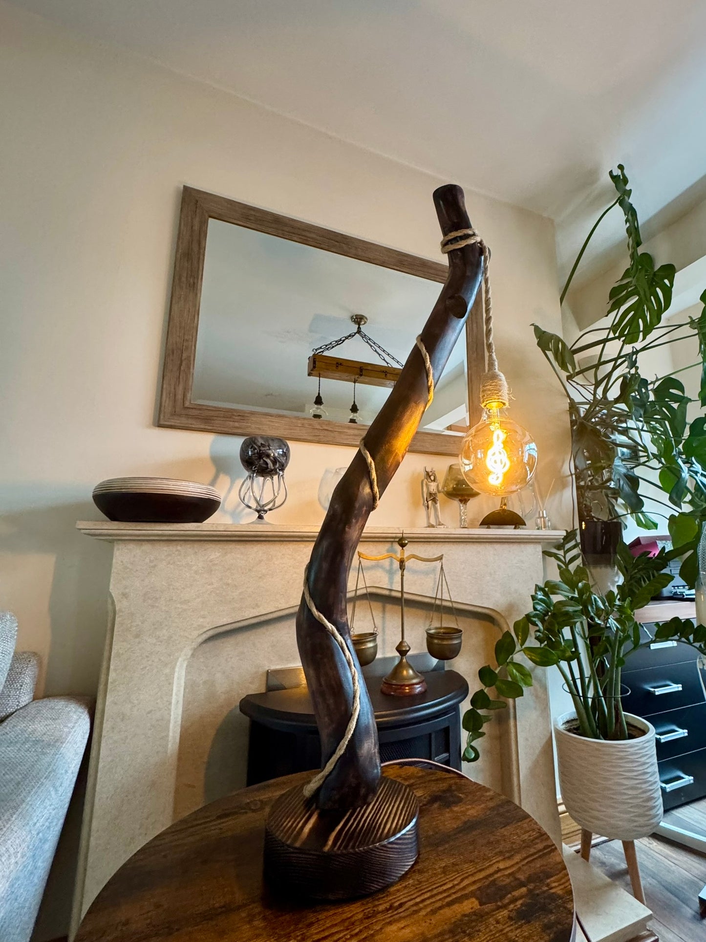 handcrafted wooden lamp