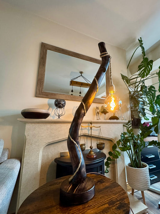 handcrafted wooden lamp