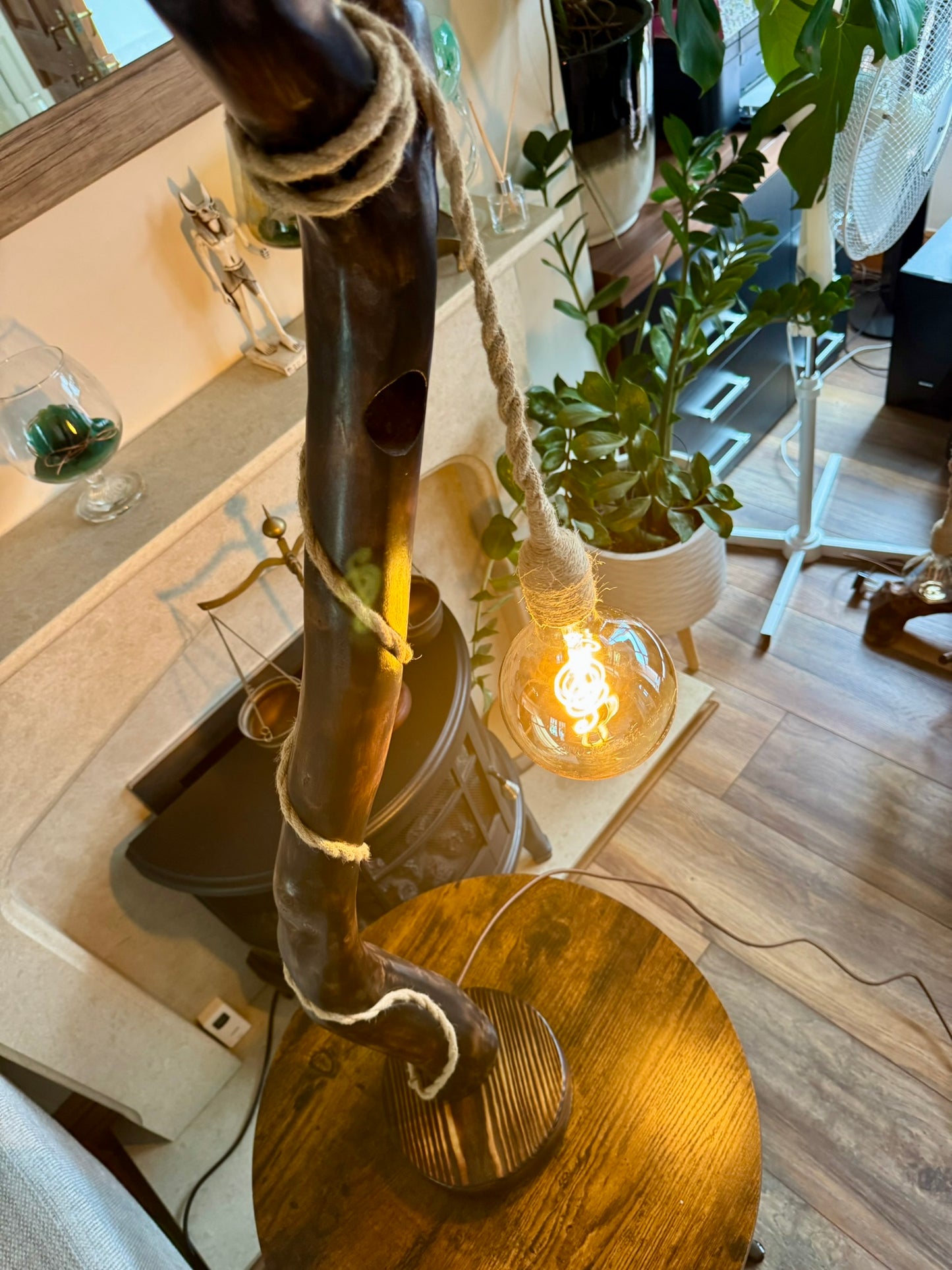 handcrafted wooden lamp