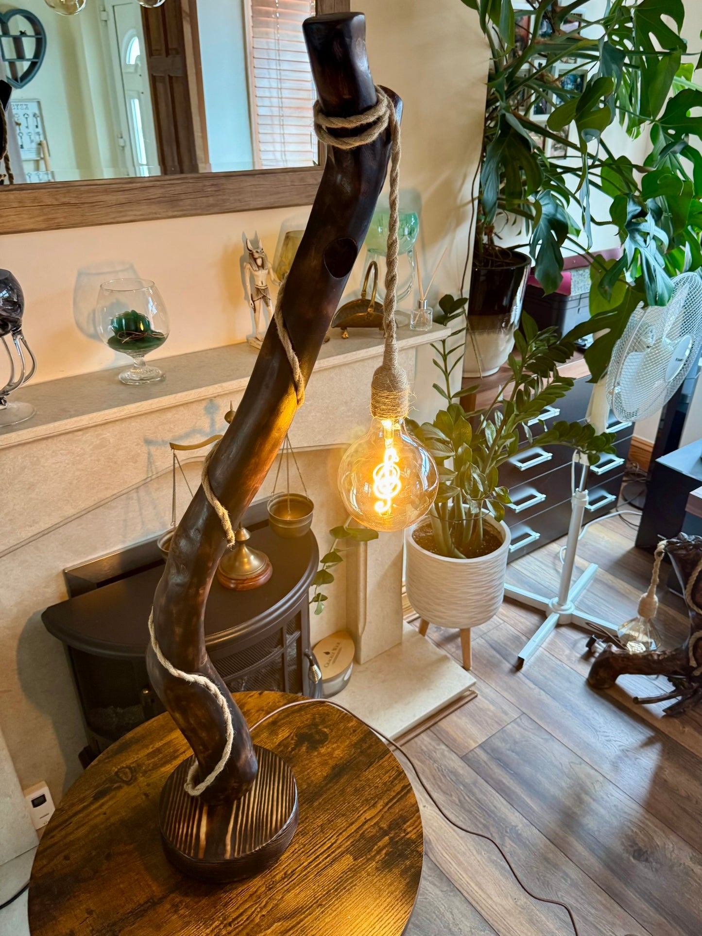 handcrafted wooden lamp