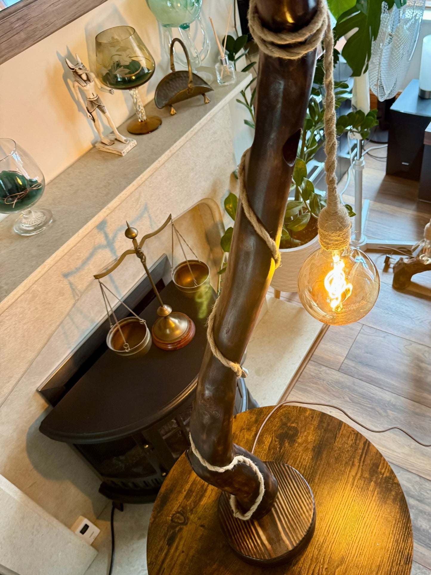 handcrafted wooden lamp