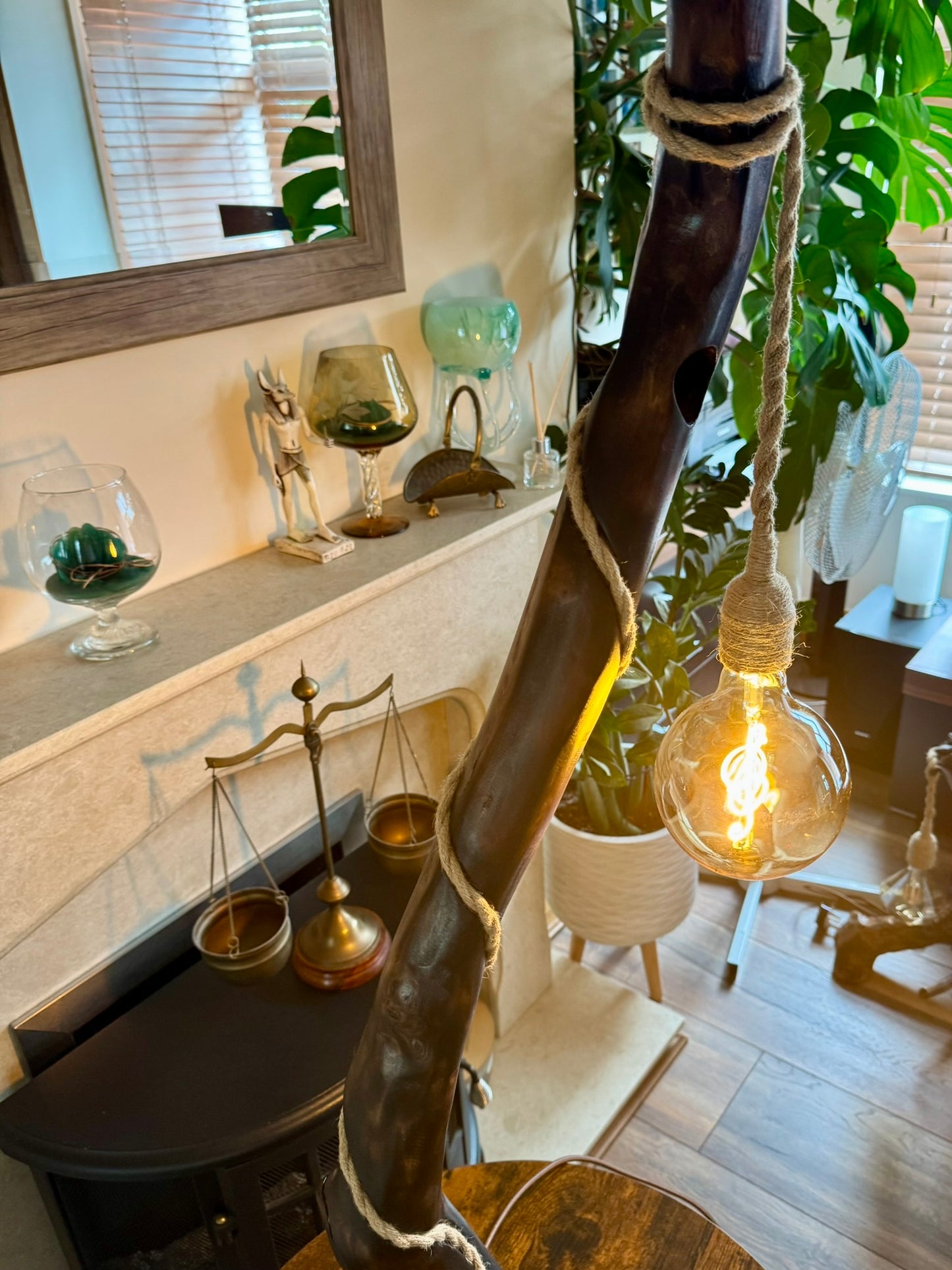 handcrafted wooden lamp