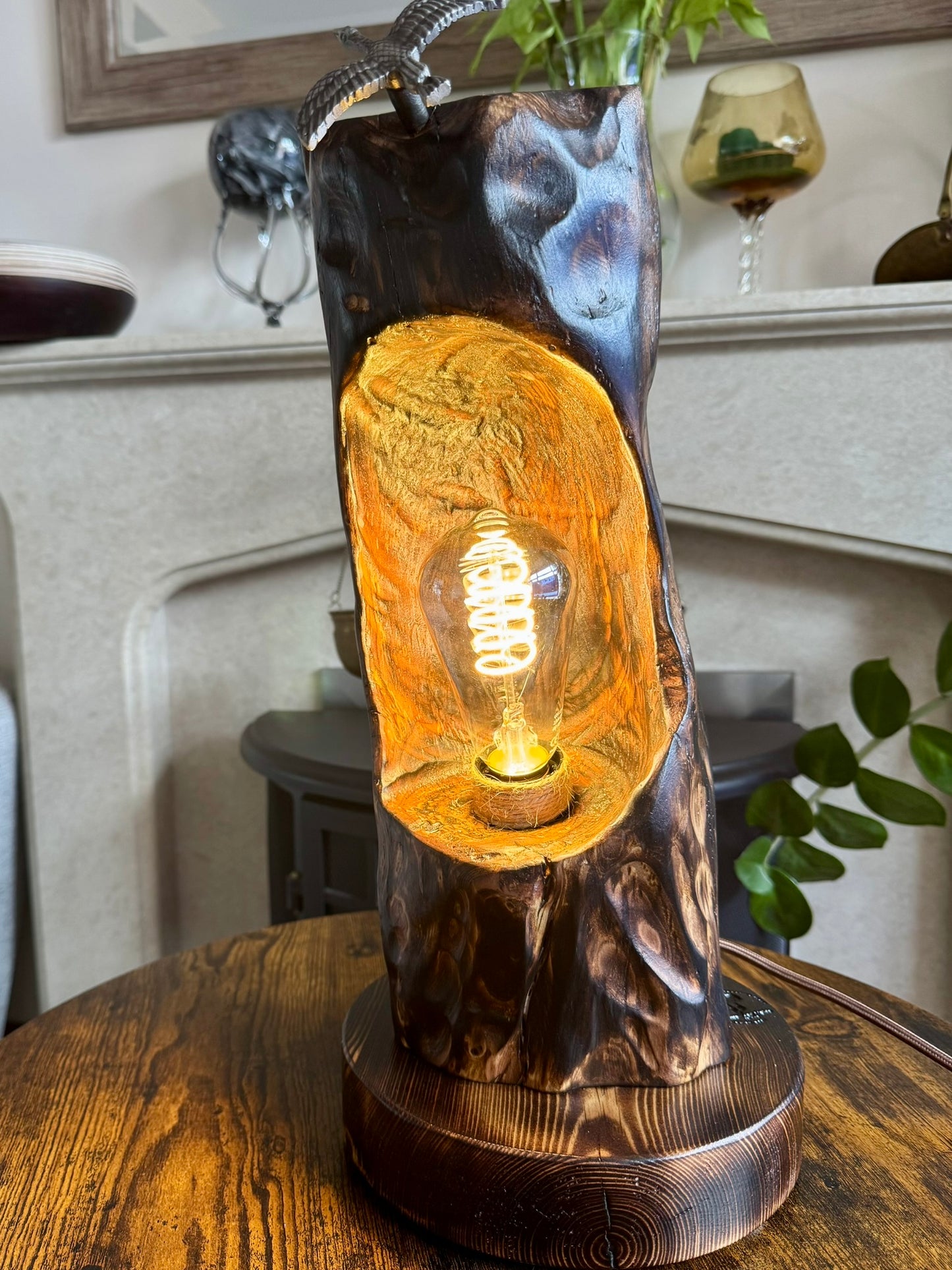 handcrafted wooden lamp