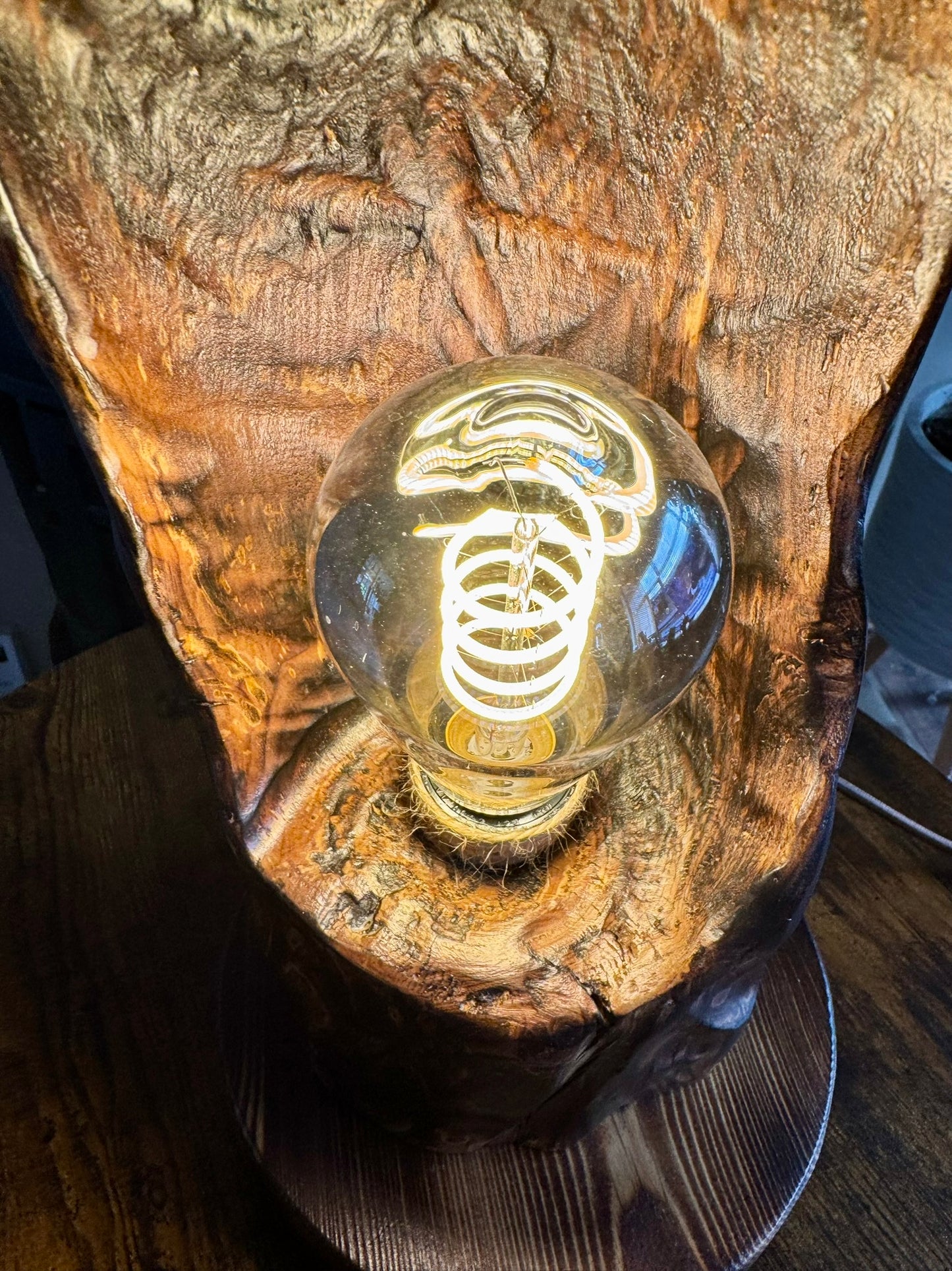 handcrafted wooden lamp