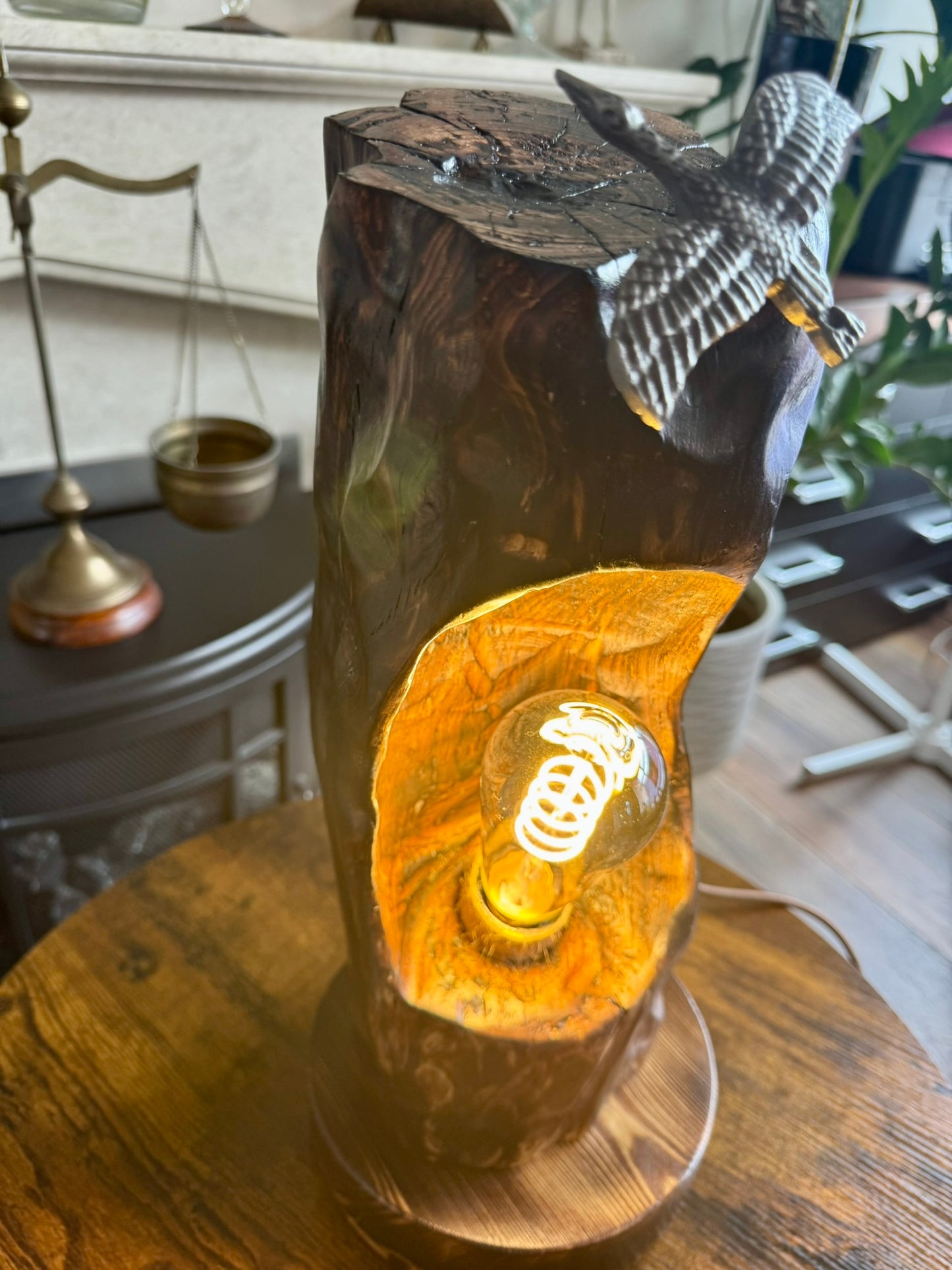handcrafted wooden lamp
