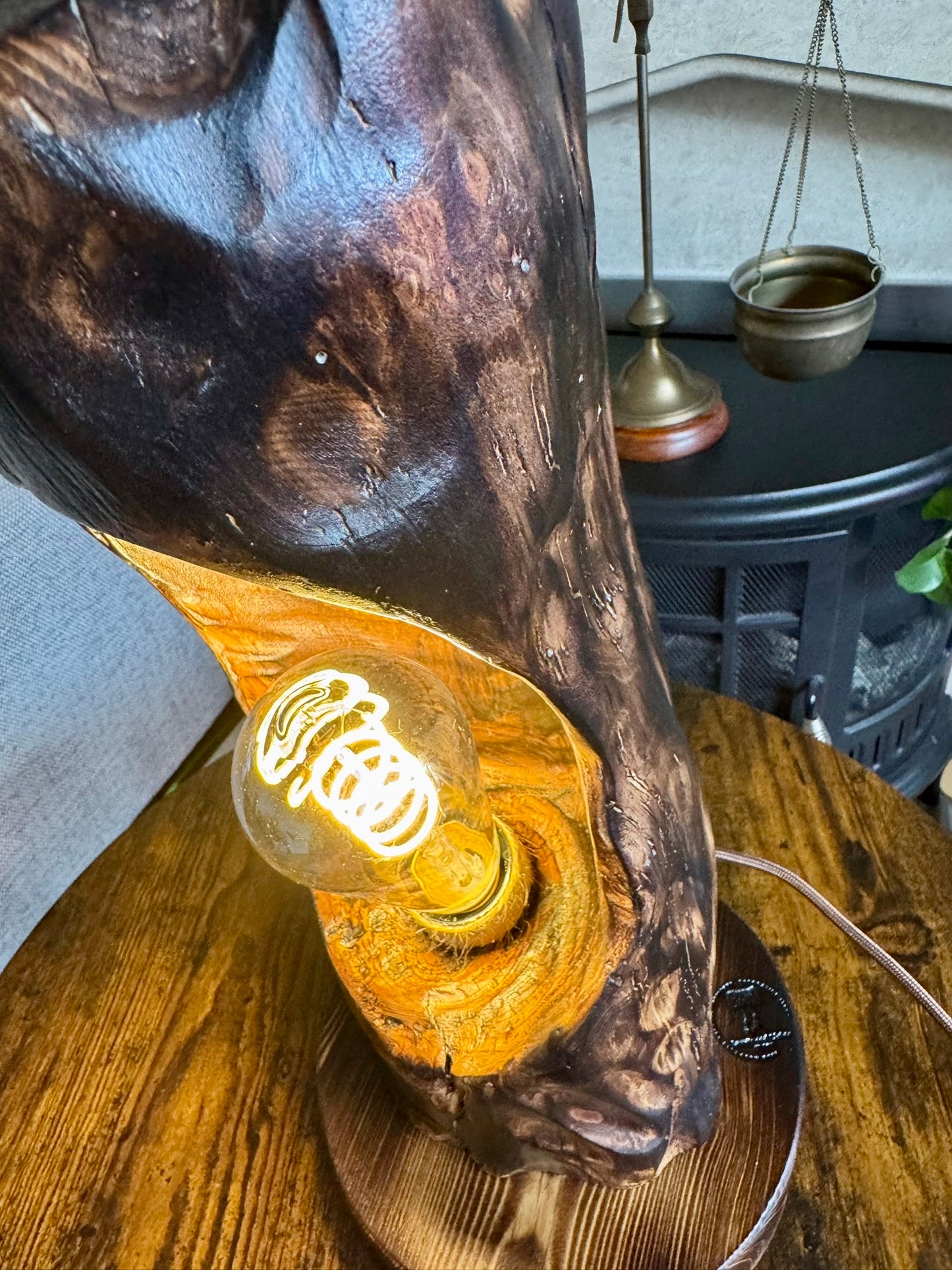 handcrafted wooden lamp