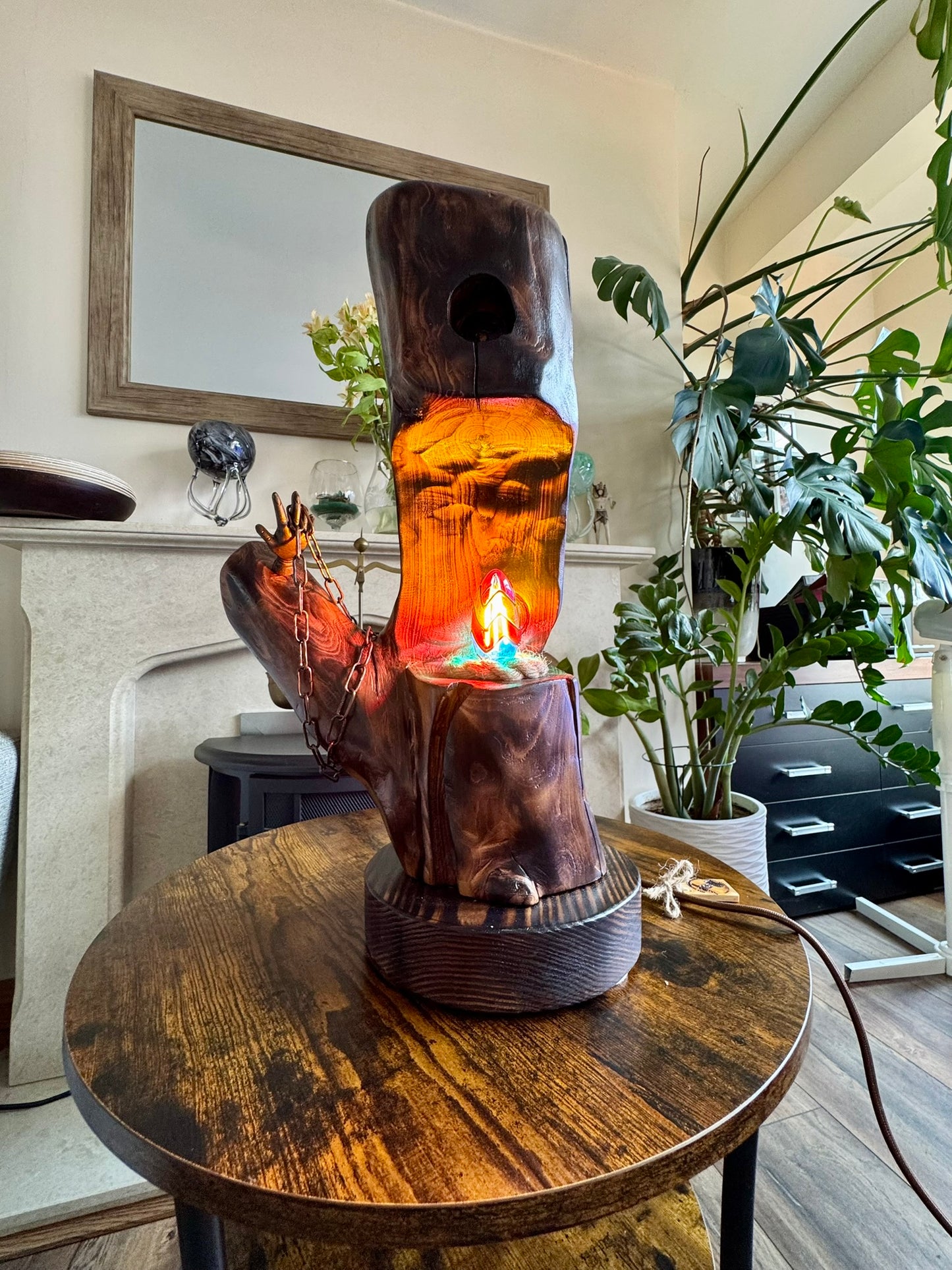 handcrafted wooden lamp