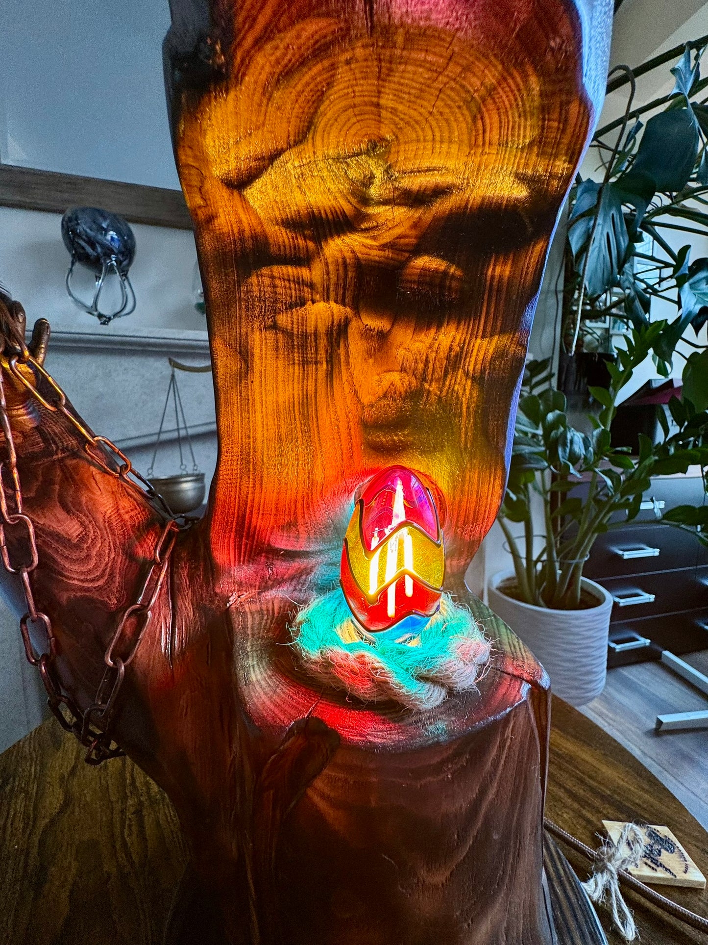 handcrafted wooden lamp