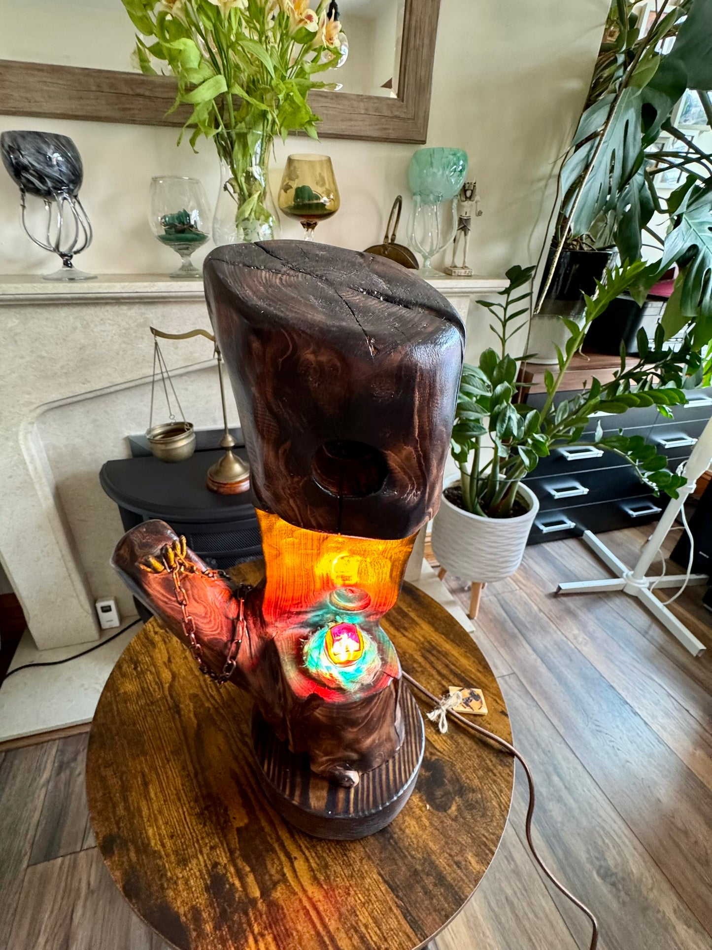 handcrafted wooden lamp