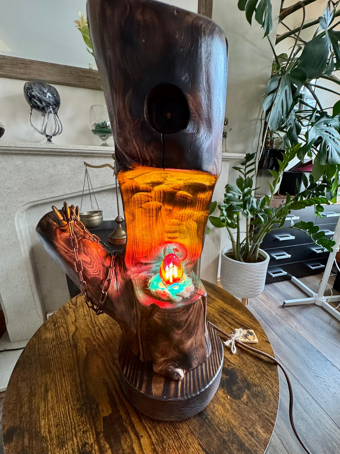 handcrafted wooden lamp