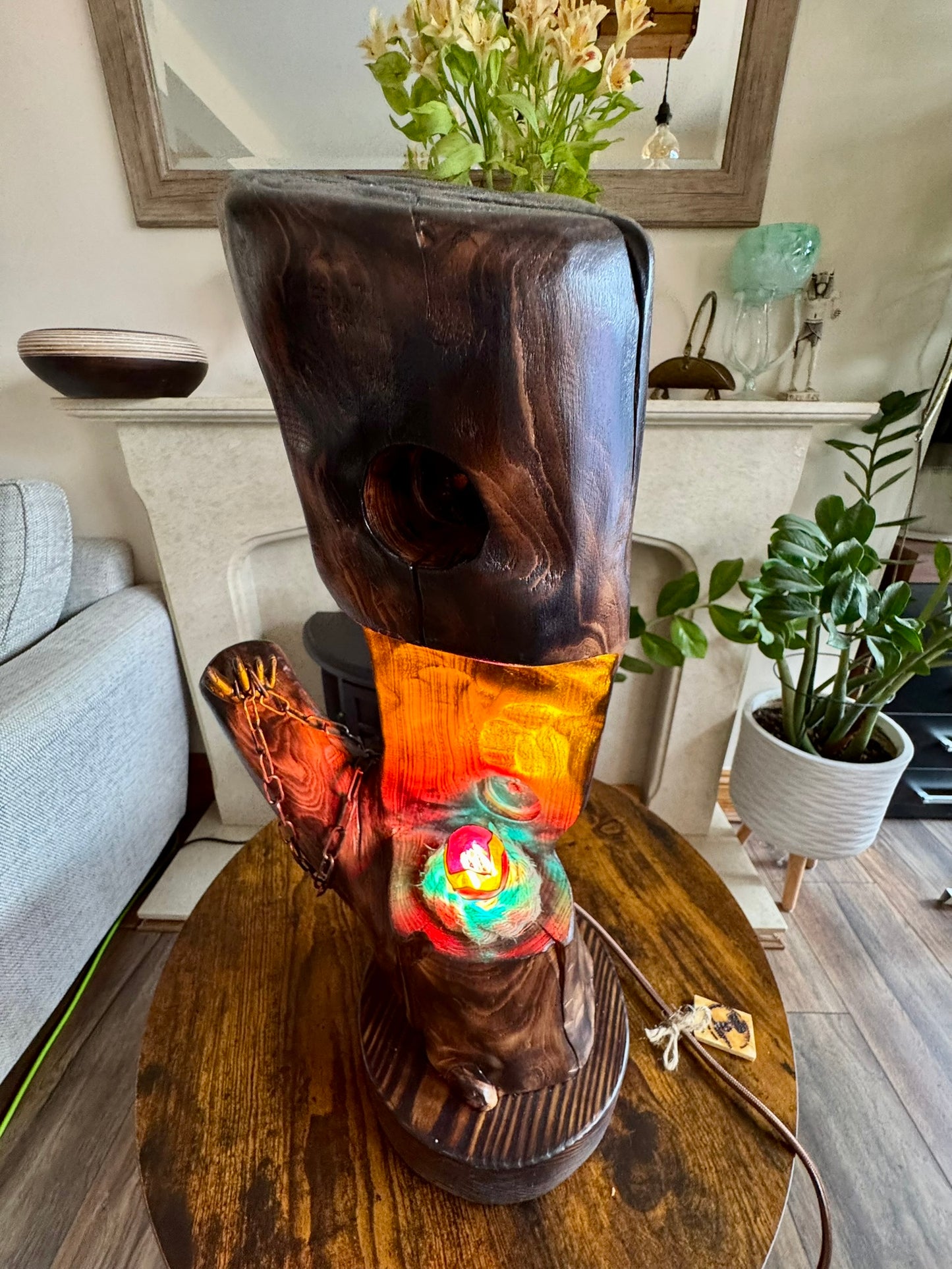 handcrafted wooden lamp