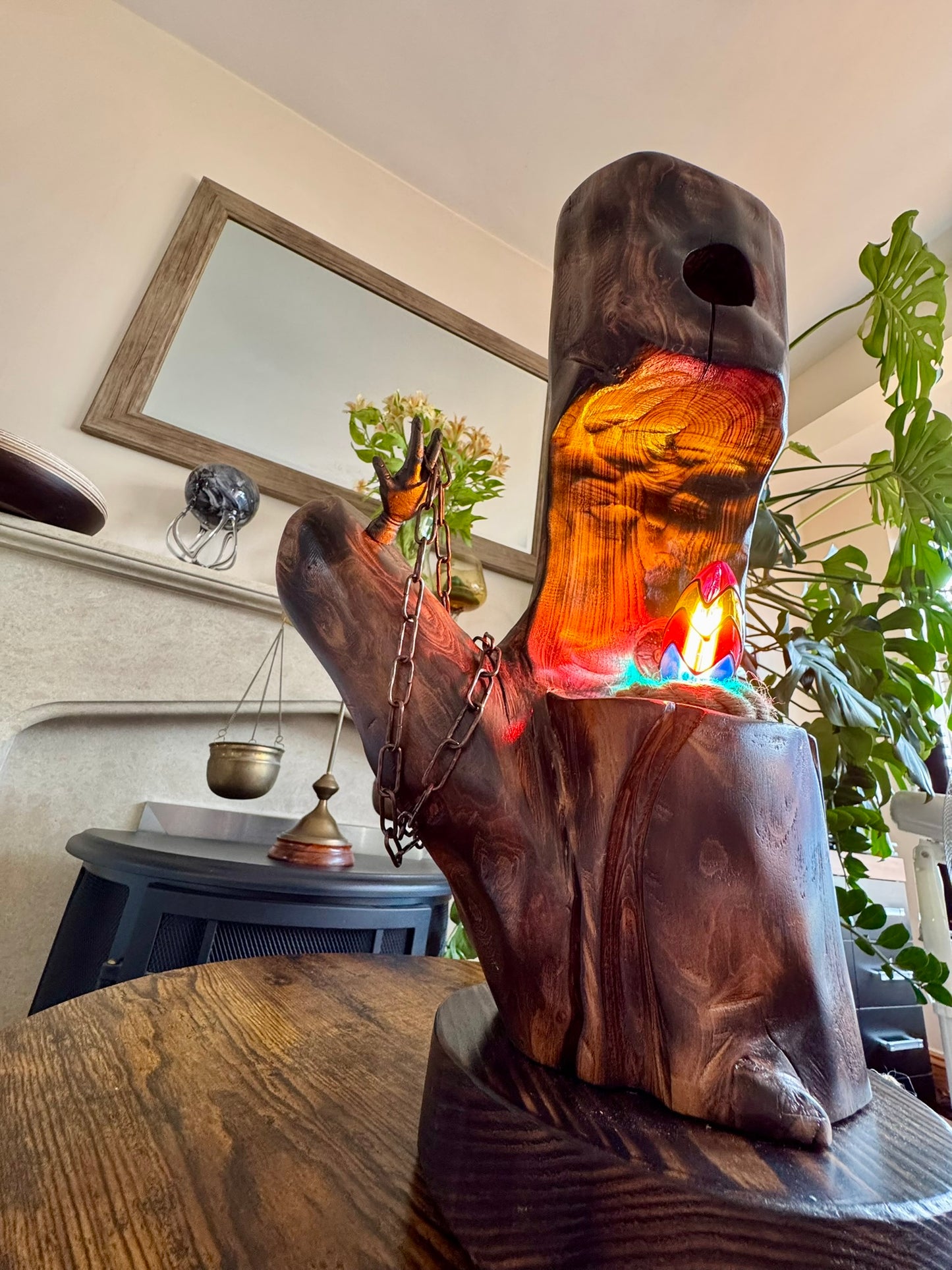 handcrafted wooden lamp