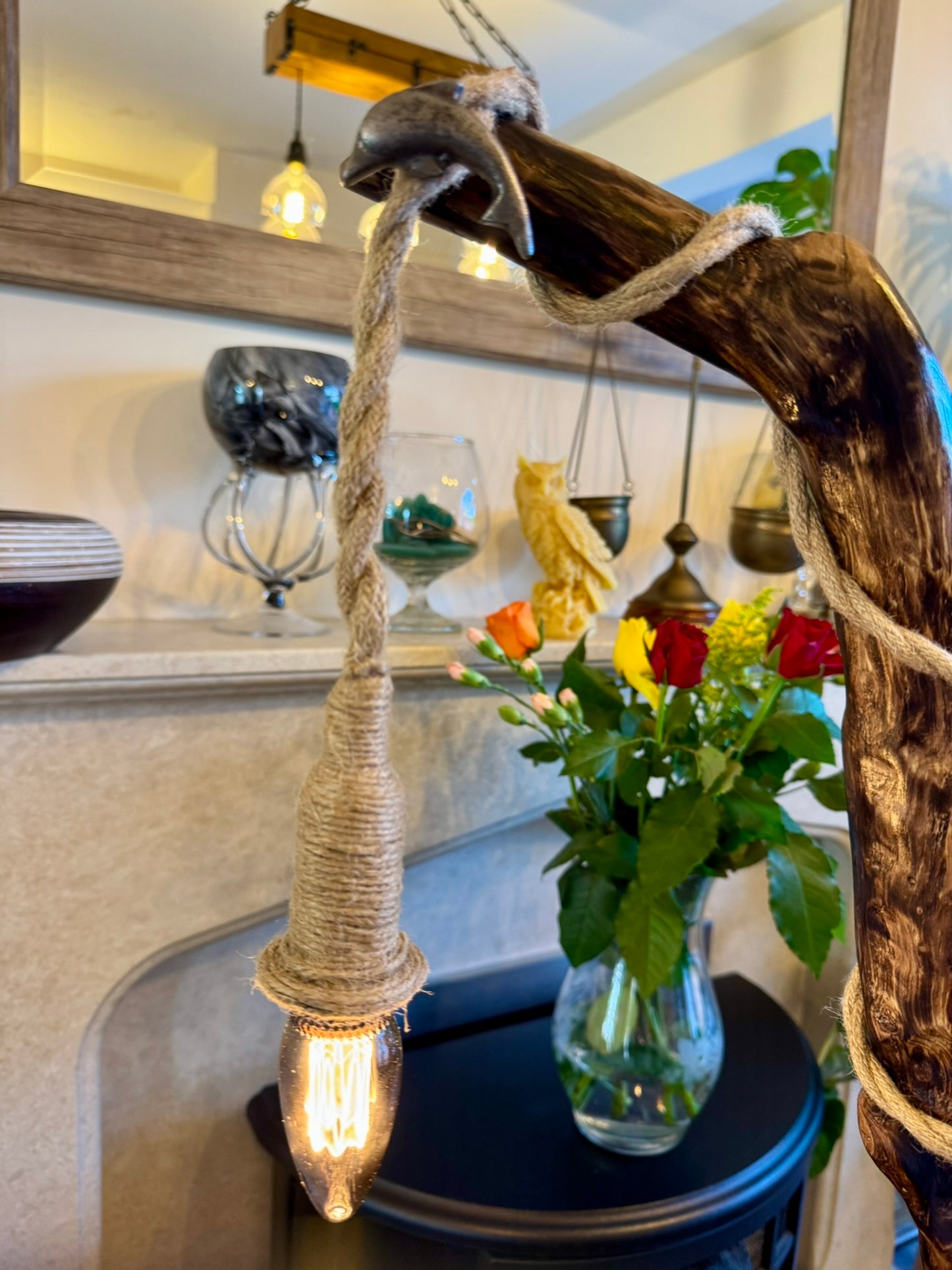 "Rustic Wooden Rope Lamp – Handcrafted Nature-Inspired Lighting"