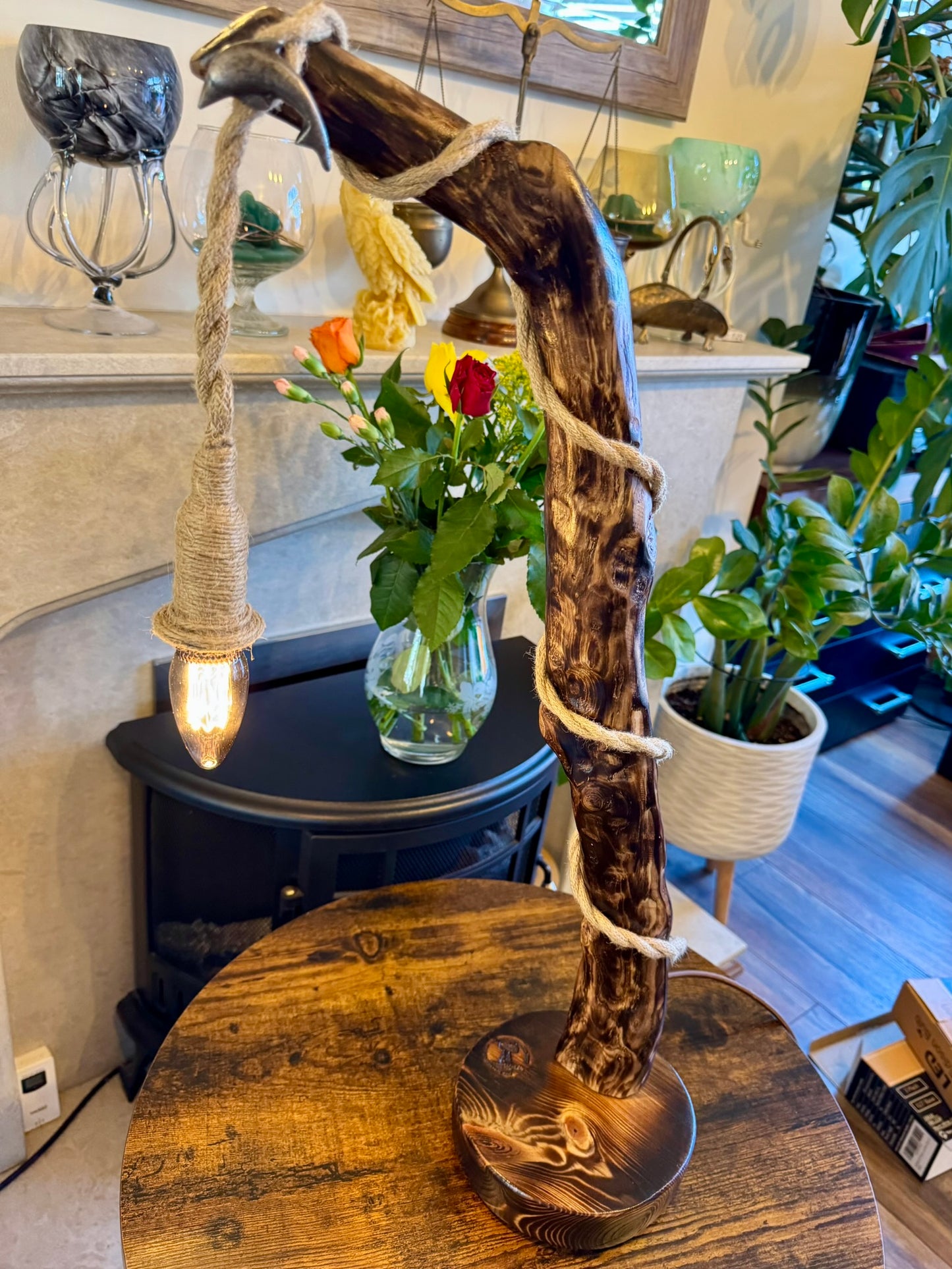 "Rustic Wooden Rope Lamp – Handcrafted Nature-Inspired Lighting"