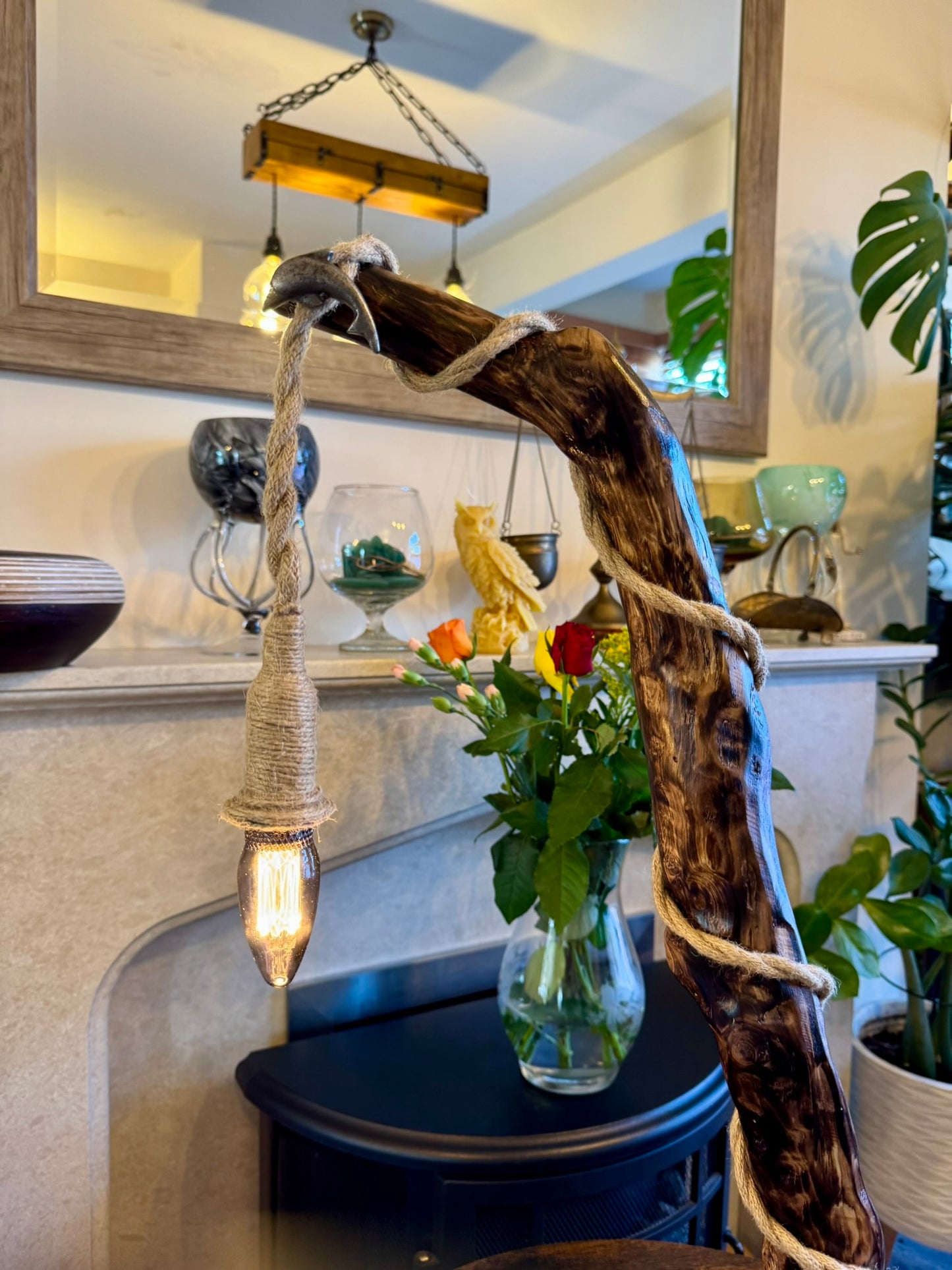 "Rustic Wooden Rope Lamp – Handcrafted Nature-Inspired Lighting"