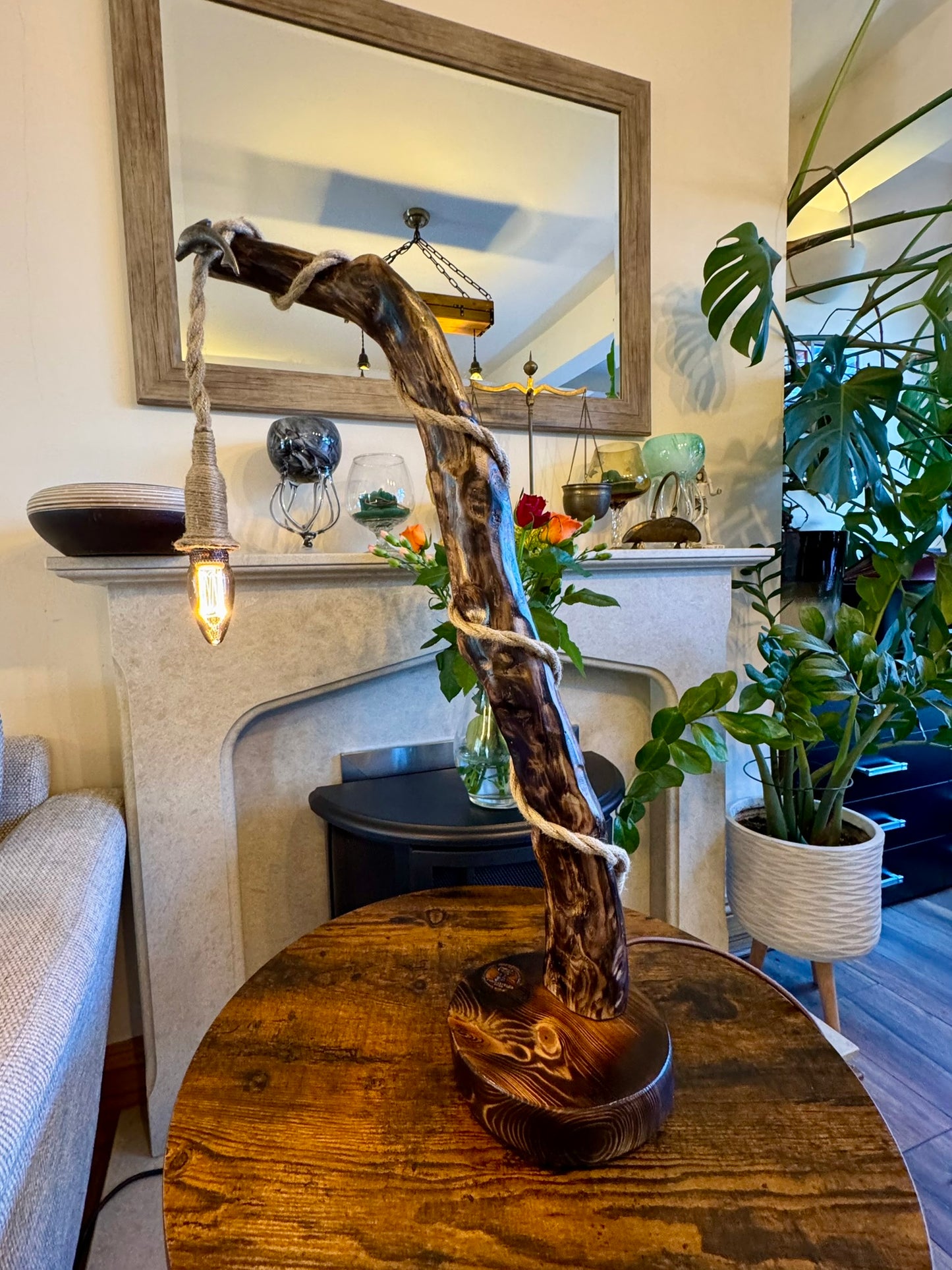 "Rustic Wooden Rope Lamp – Handcrafted Nature-Inspired Lighting"