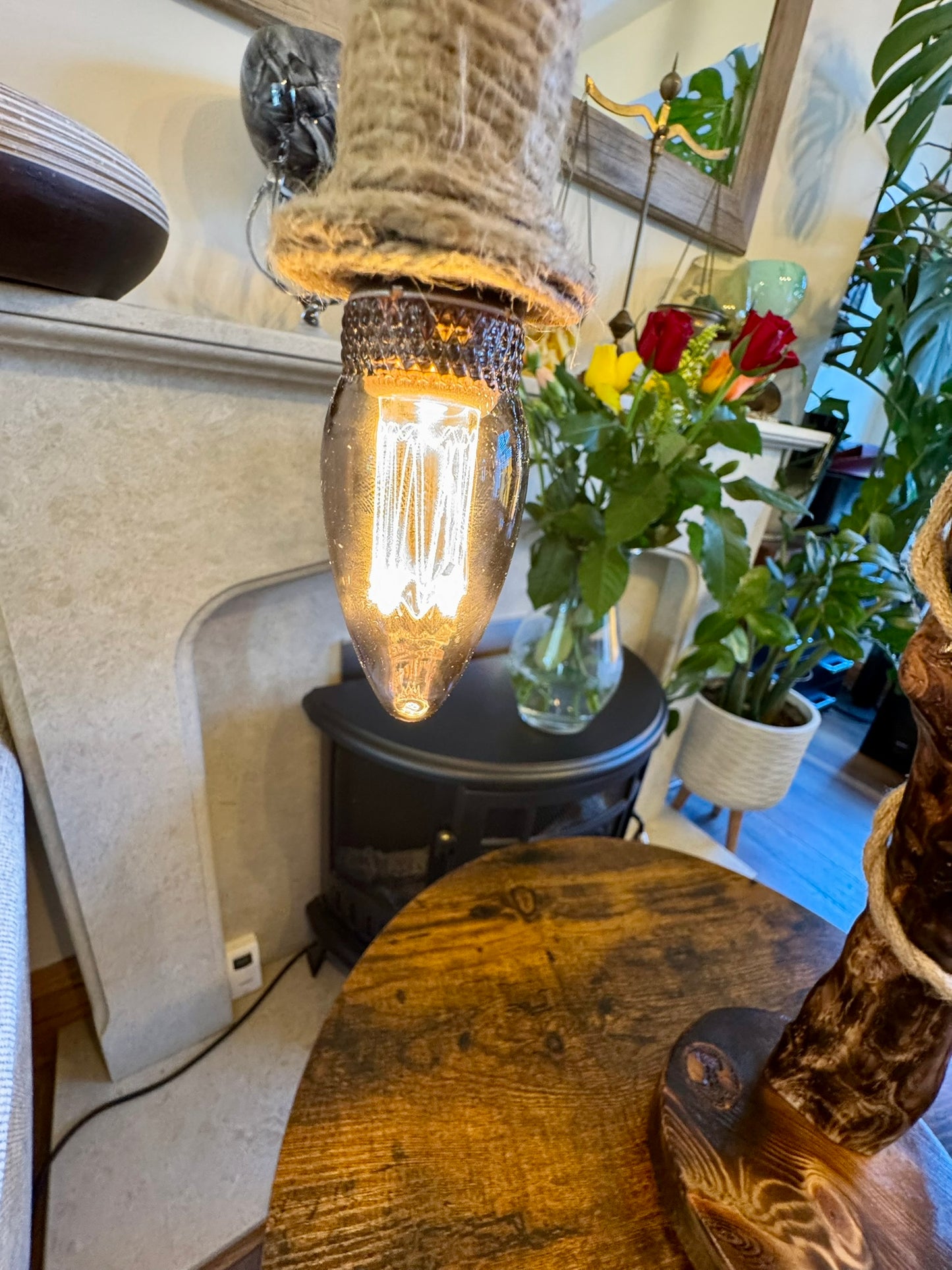 "Rustic Wooden Rope Lamp – Handcrafted Nature-Inspired Lighting"