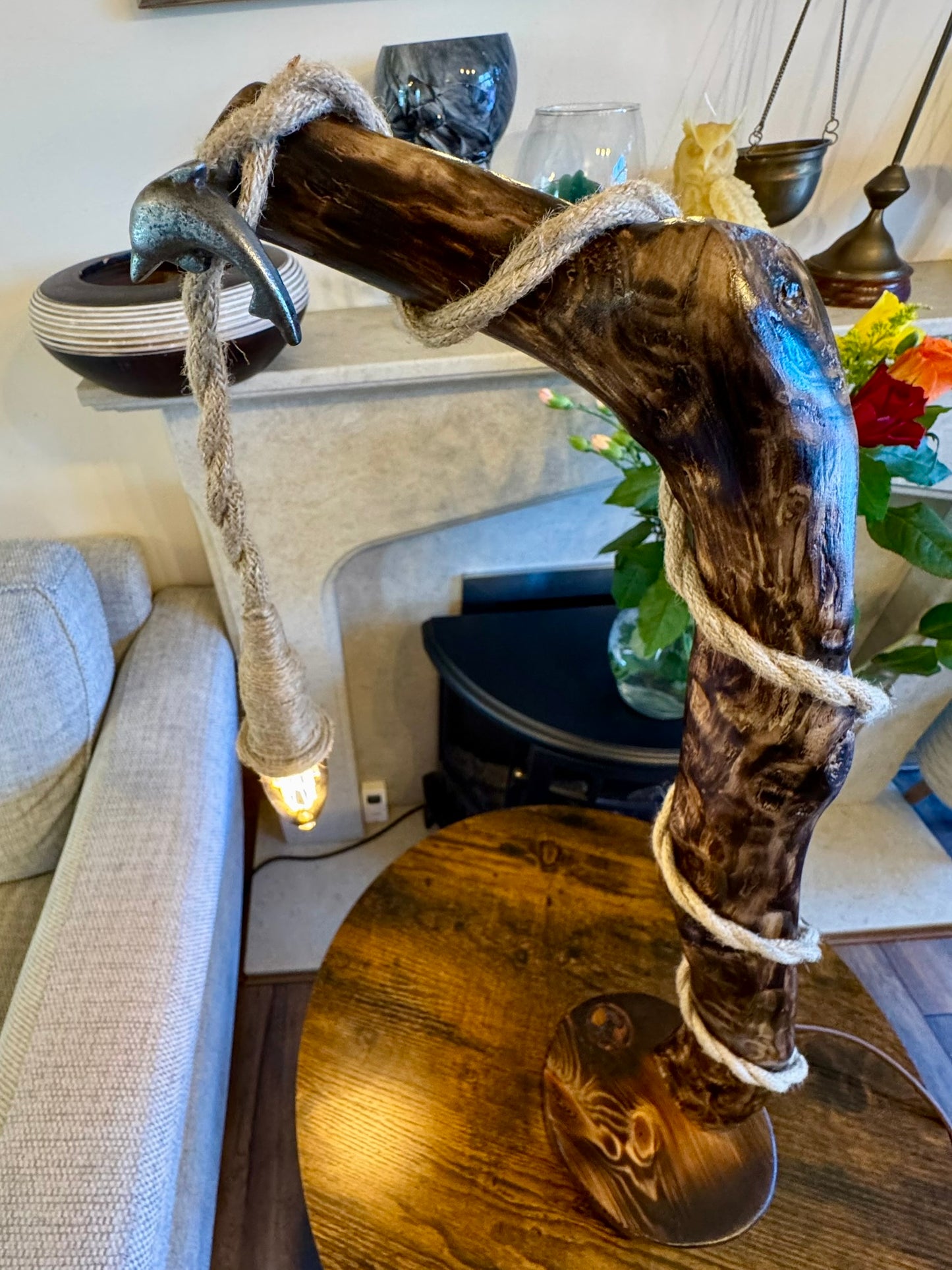 "Rustic Wooden Rope Lamp – Handcrafted Nature-Inspired Lighting"