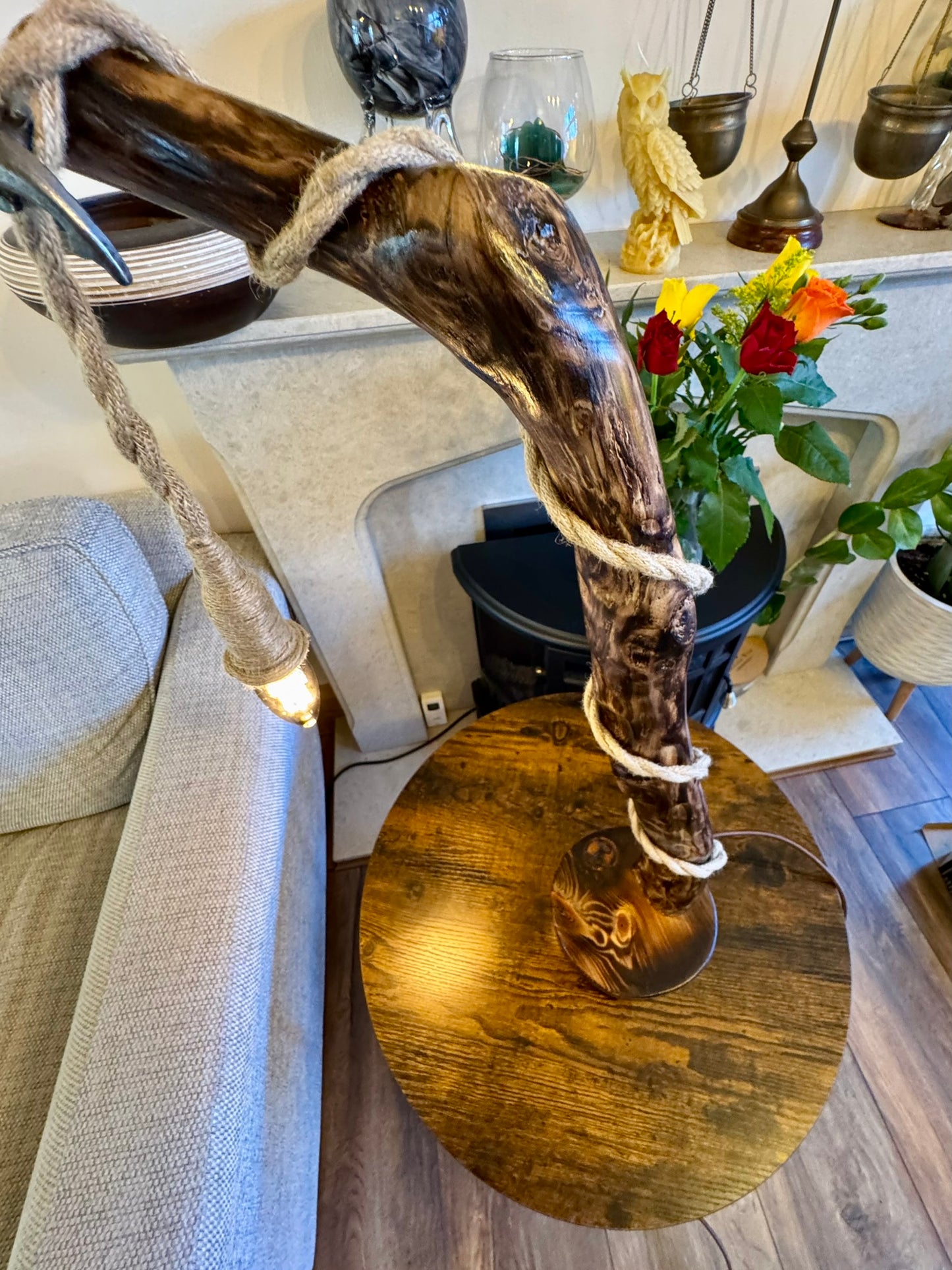 "Rustic Wooden Rope Lamp – Handcrafted Nature-Inspired Lighting"