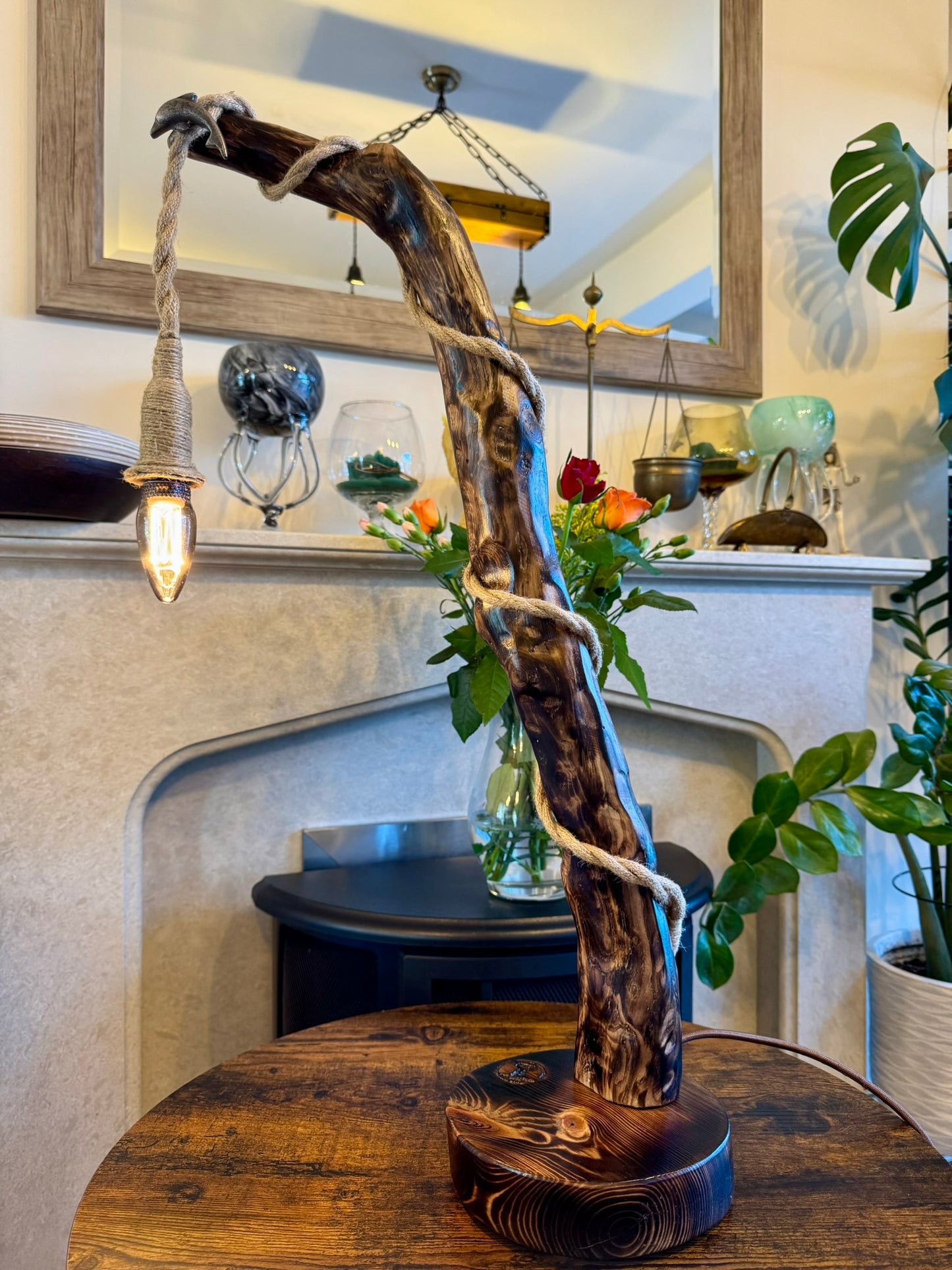 "Rustic Wooden Rope Lamp – Handcrafted Nature-Inspired Lighting"