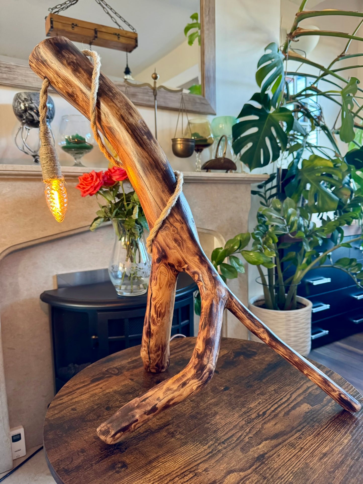 Rustic Wooden Lamp with Vintage Bulb 💡