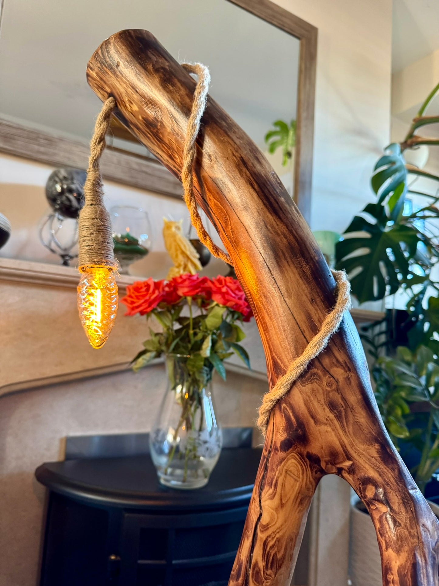 Rustic Wooden Lamp with Vintage Bulb 💡