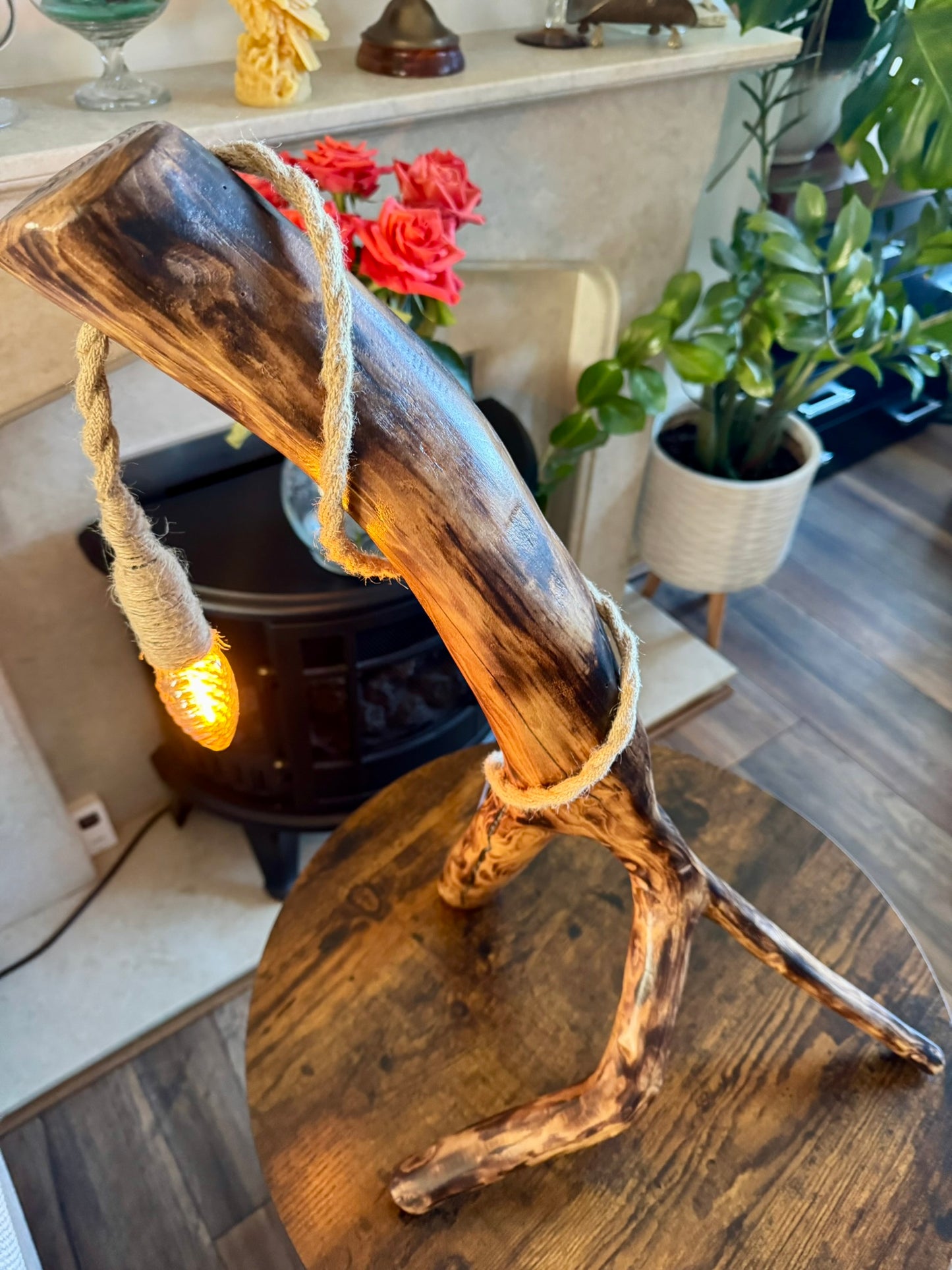 Rustic Wooden Lamp with Vintage Bulb 💡