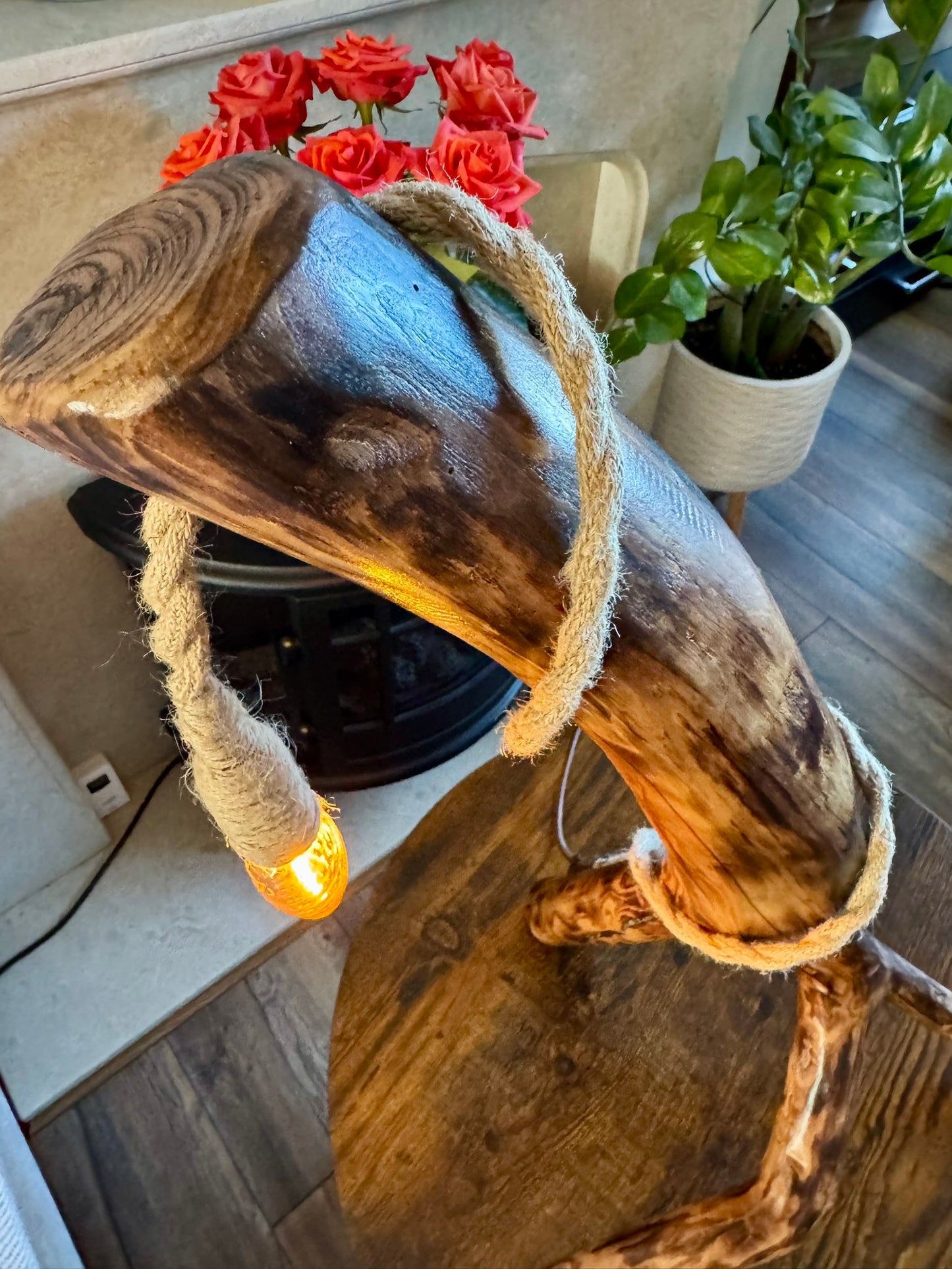 Rustic Wooden Lamp with Vintage Bulb 💡