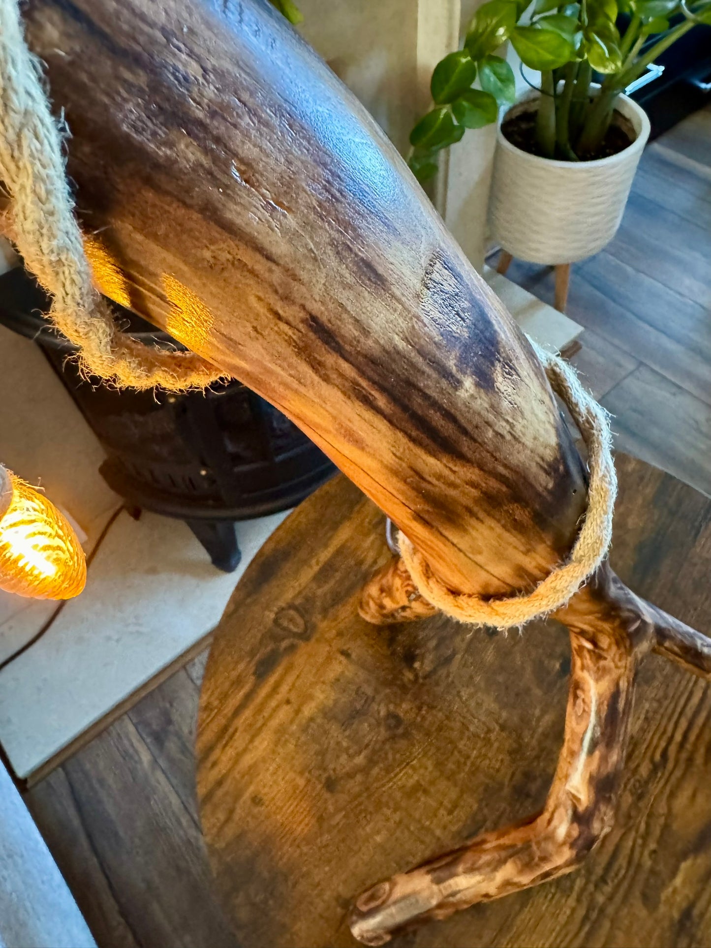 Rustic Wooden Lamp with Vintage Bulb 💡