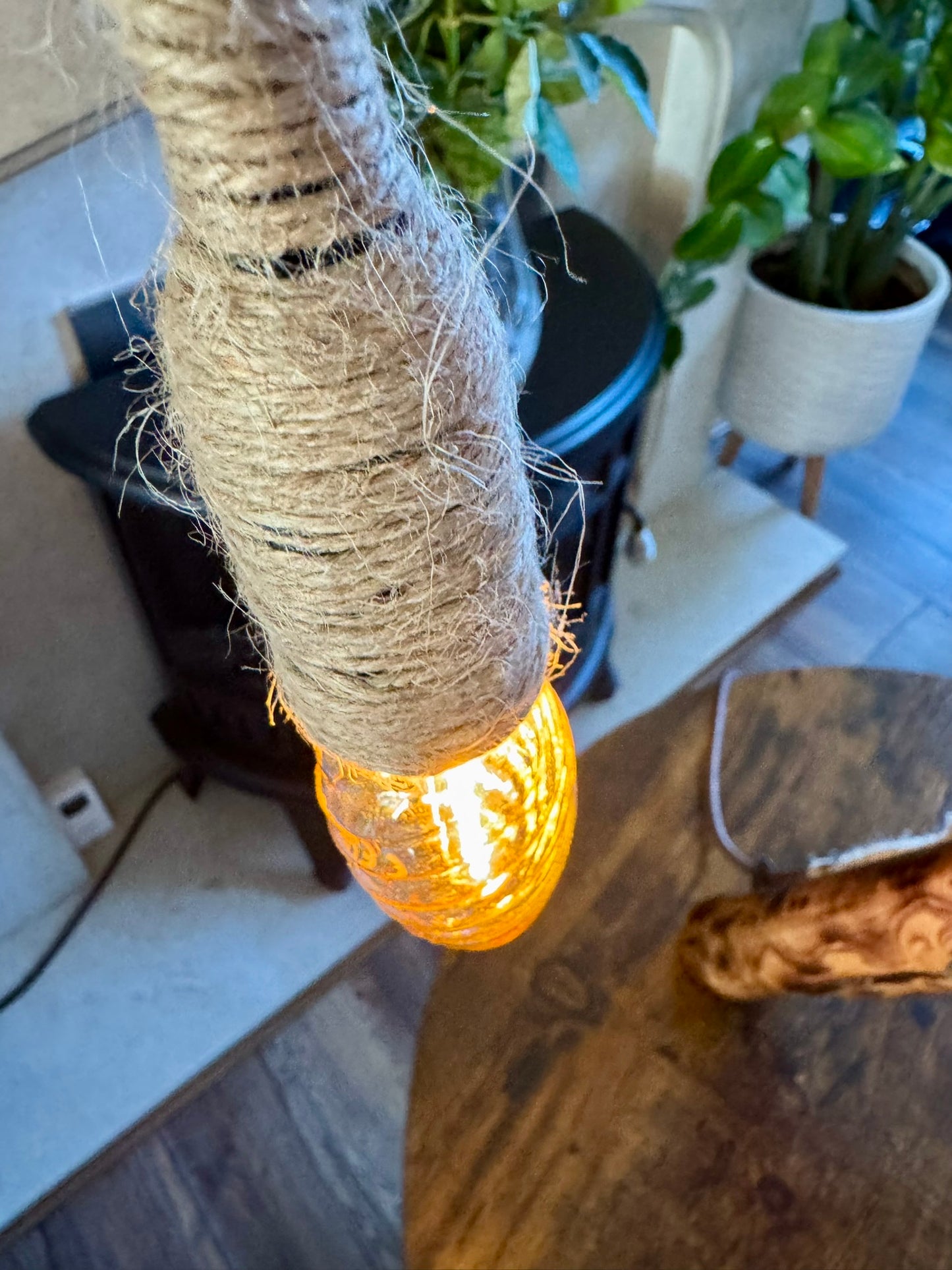 Rustic Wooden Lamp with Vintage Bulb 💡
